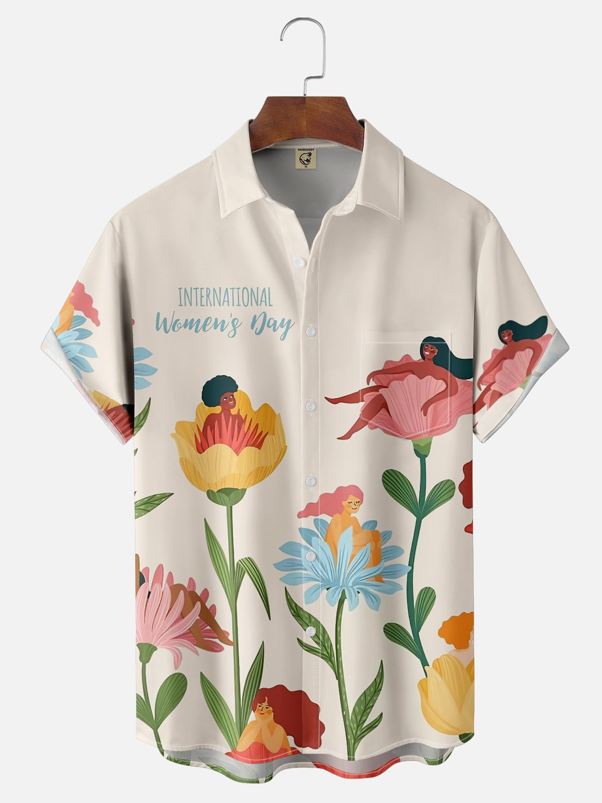 Moisture-wicking Happy International Women's Day Art Chest Pocket Casual Shirt