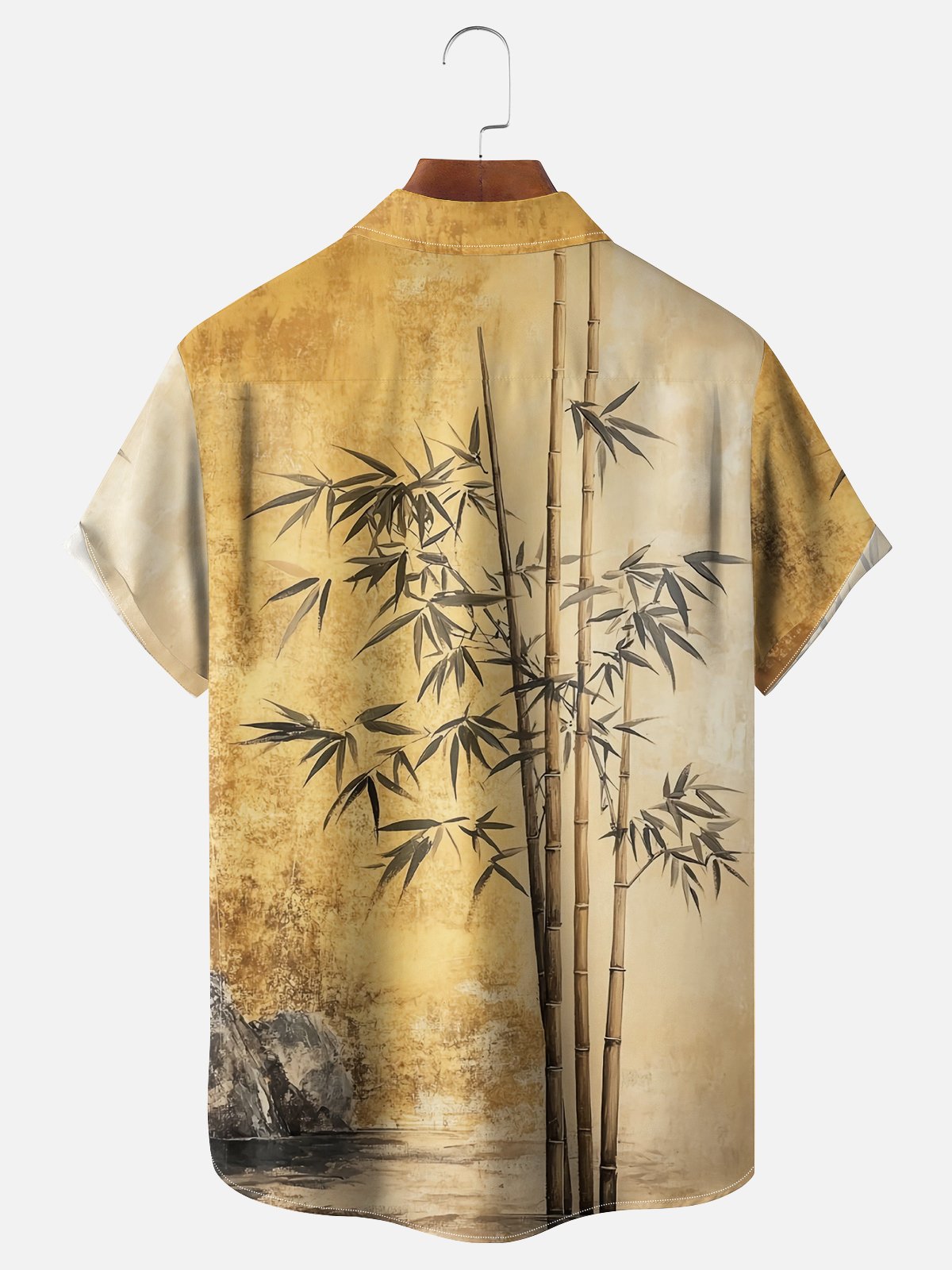 Moisture-wicking Bamboo Forest Leaves Chest Pocket Hawaiian Shirt