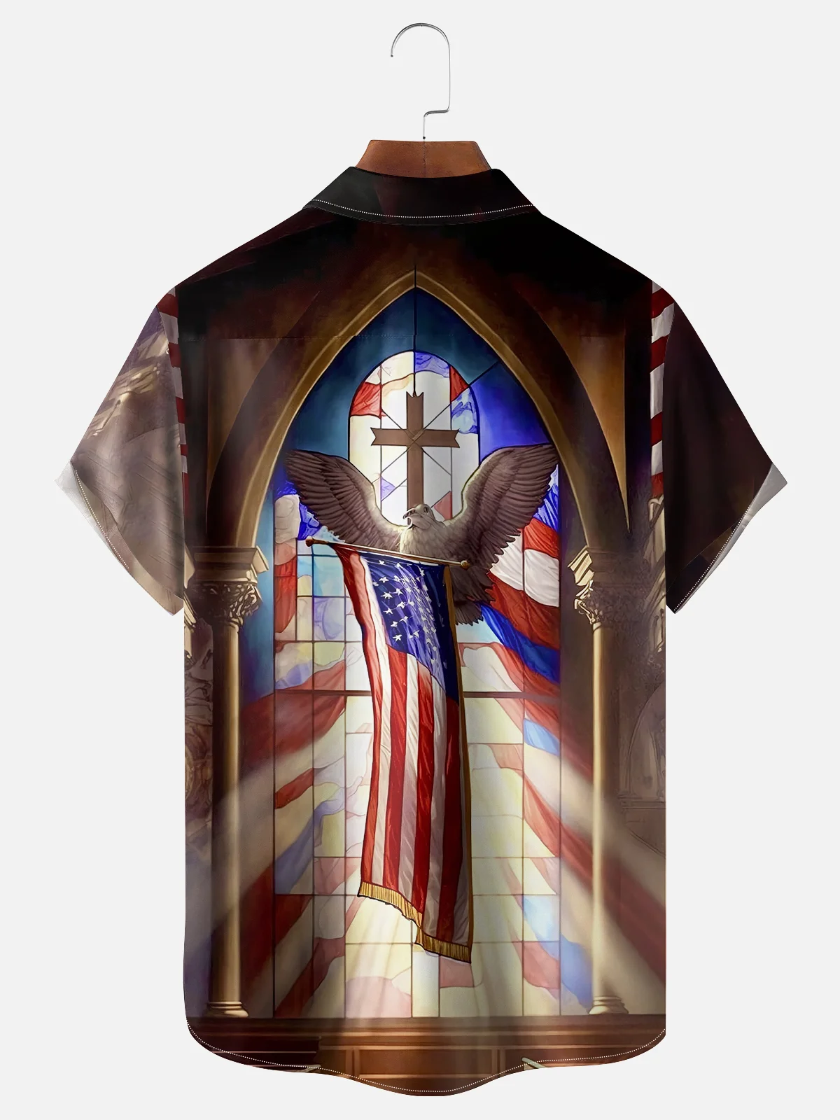 Moisture-wicking Religious Cross American Flag Ash Wednesday Easter Chest Pocket Casual Shirt