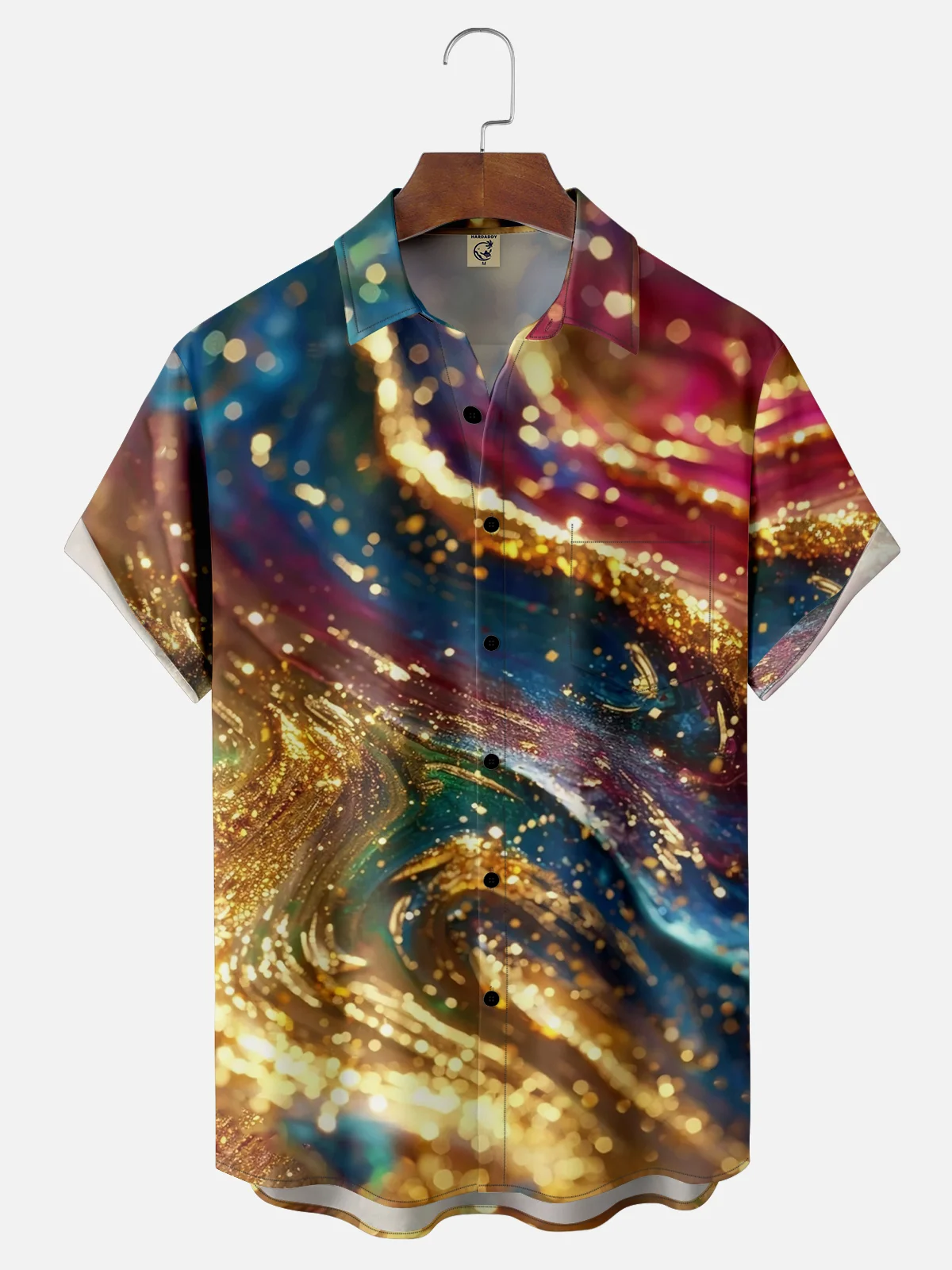 Moisture-wicking Metal Abstract Art Texture Chest Pocket Casual Shirt