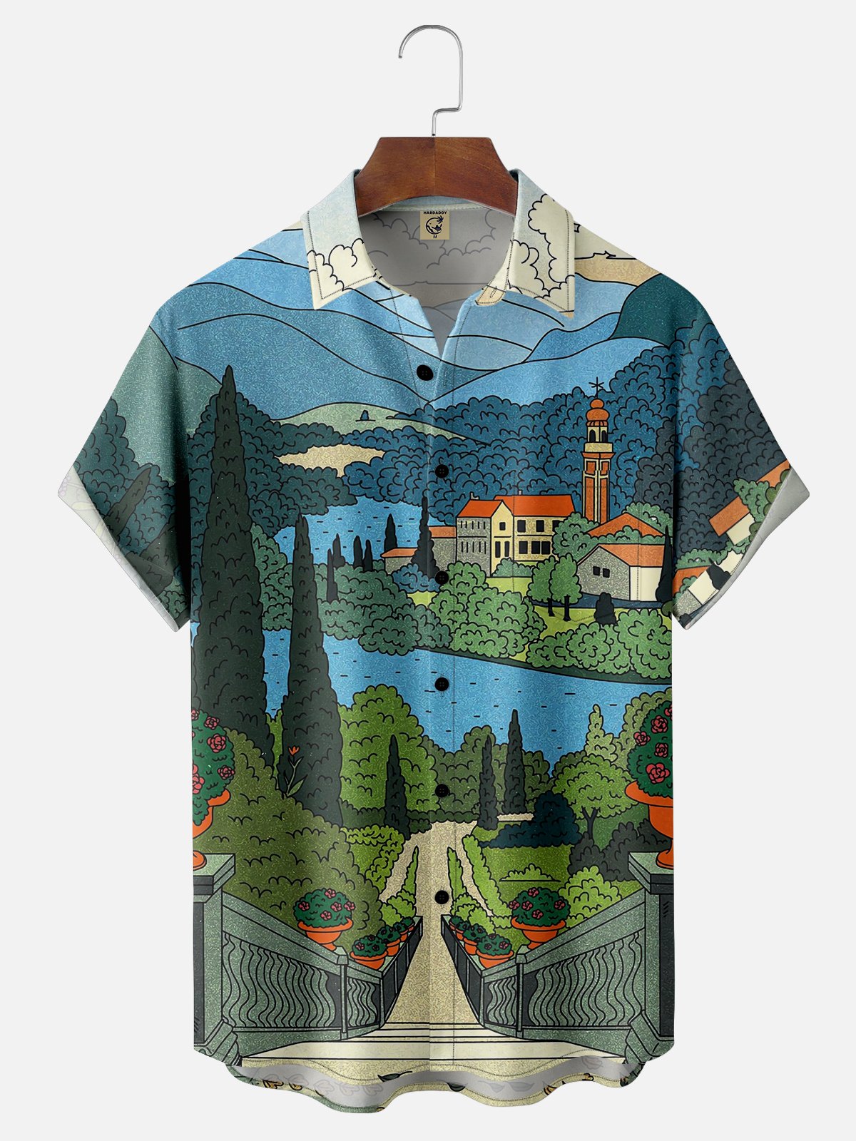 Moisture-wicking Artist Landscape Art Painting Chest Pocket Casual Shirt