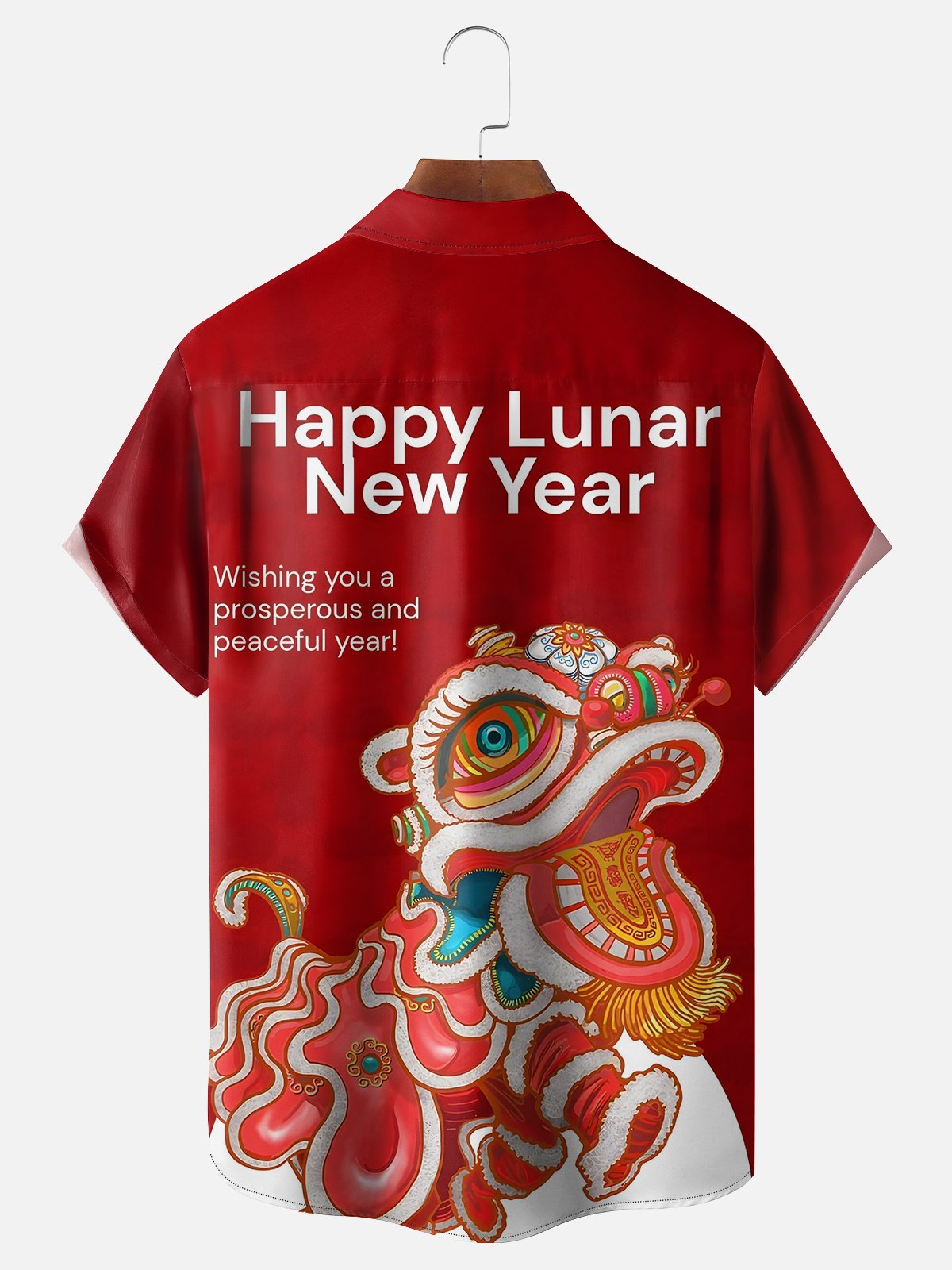 Moisture-wicking Happy Chinese New Year Lion Dance Red Chest Pocket Casual Shirt