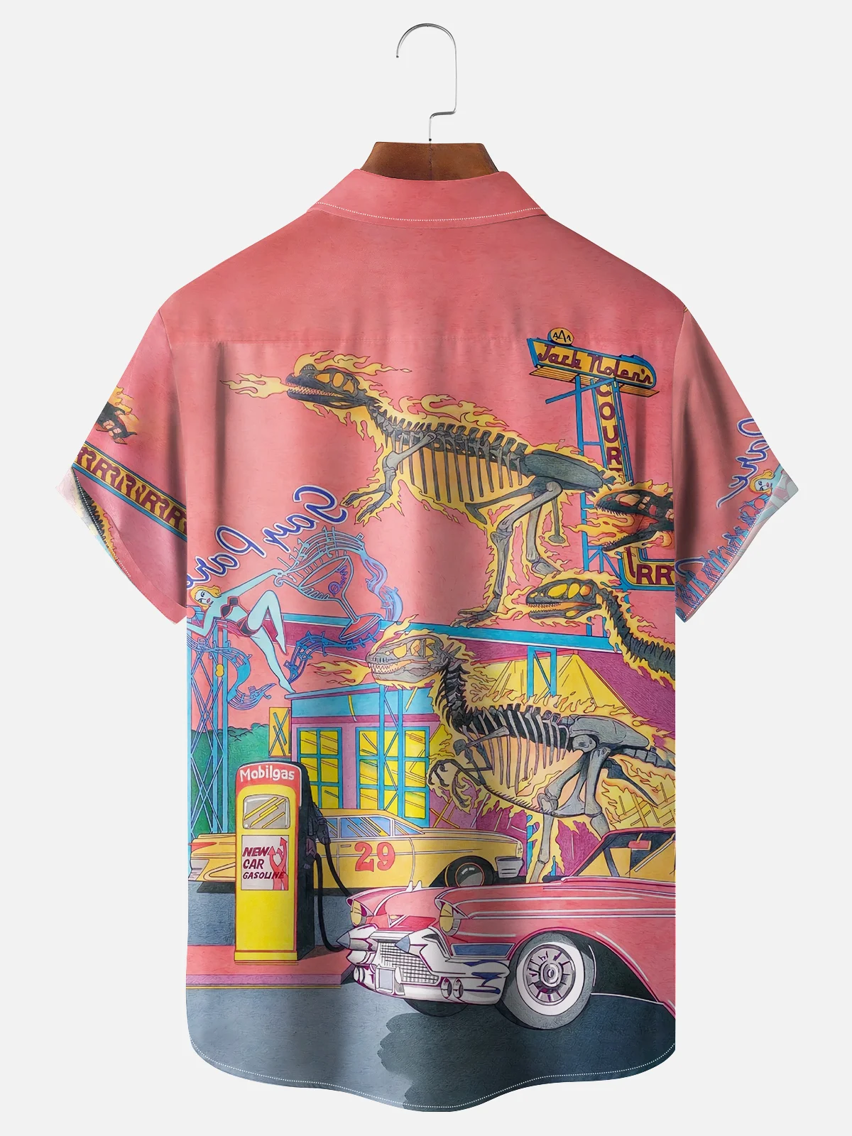 Moisture-wicking Dinosaur Fossil Car Retro Chest Pocket Casual Shirt