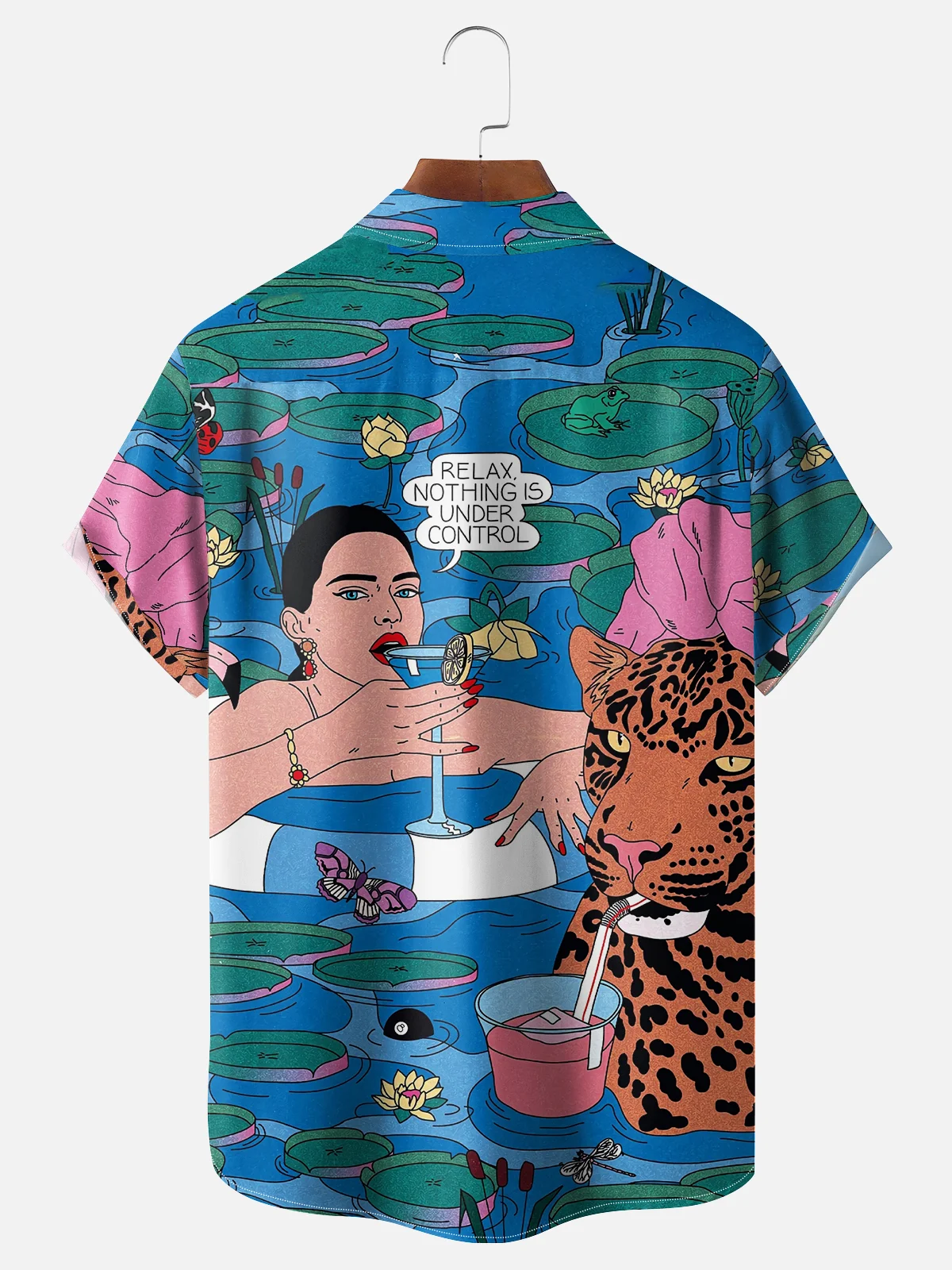 Moisture-wicking Artist Leopard Figure Art Painting Chest Pocket Casual Shirt