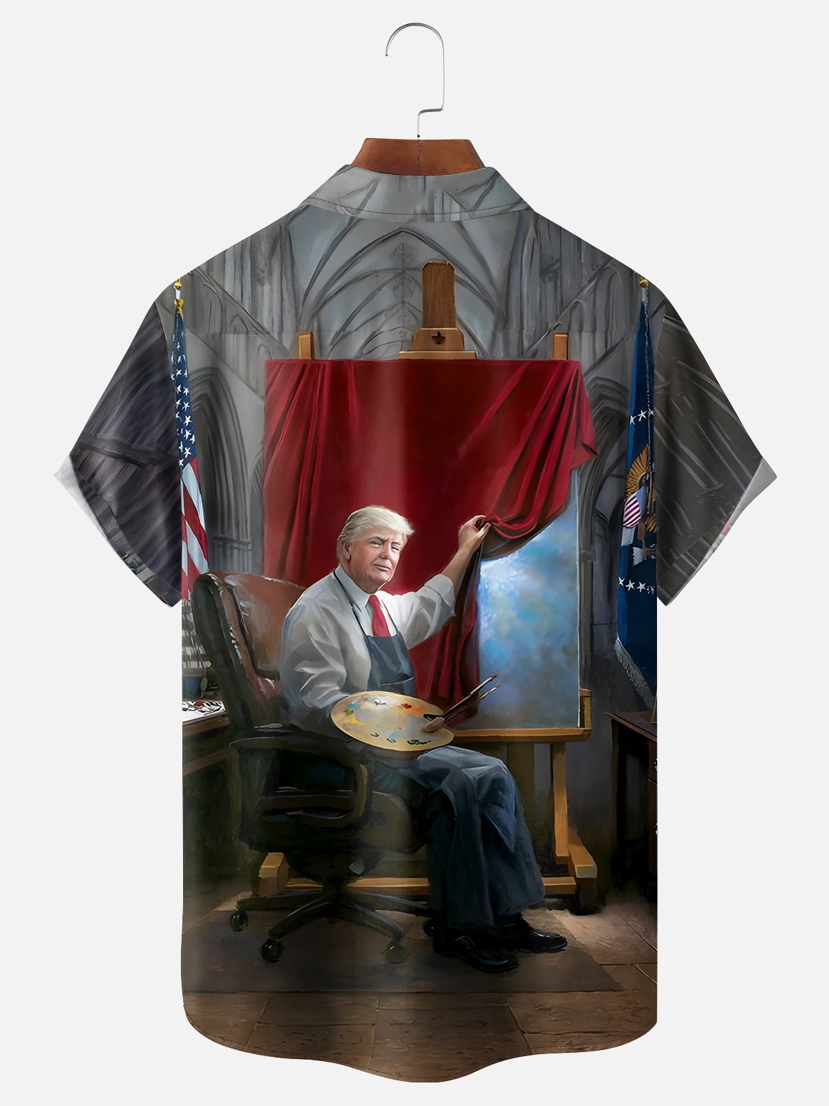 Moisture-wicking President's Day Great President Trump Art Chest Pocket Casual Shirt