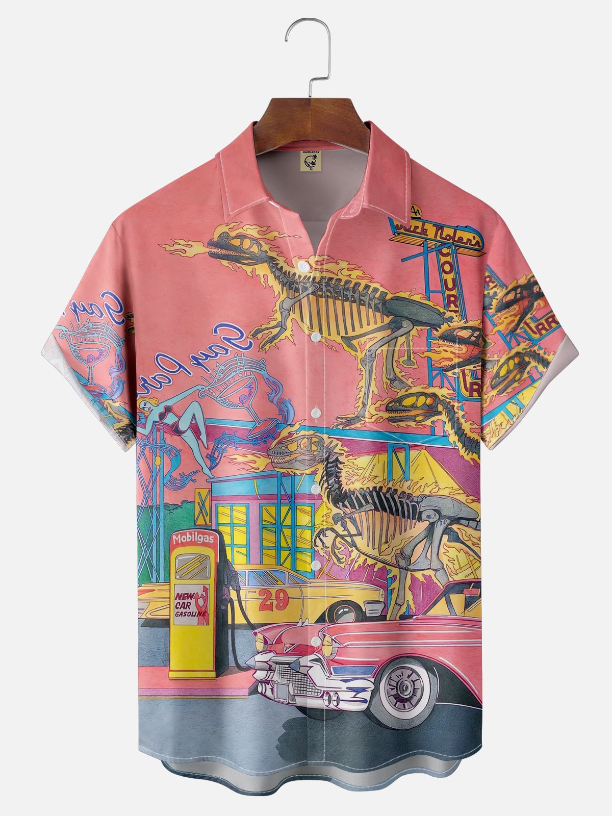 Moisture-wicking Dinosaur Fossil Car Retro Chest Pocket Casual Shirt