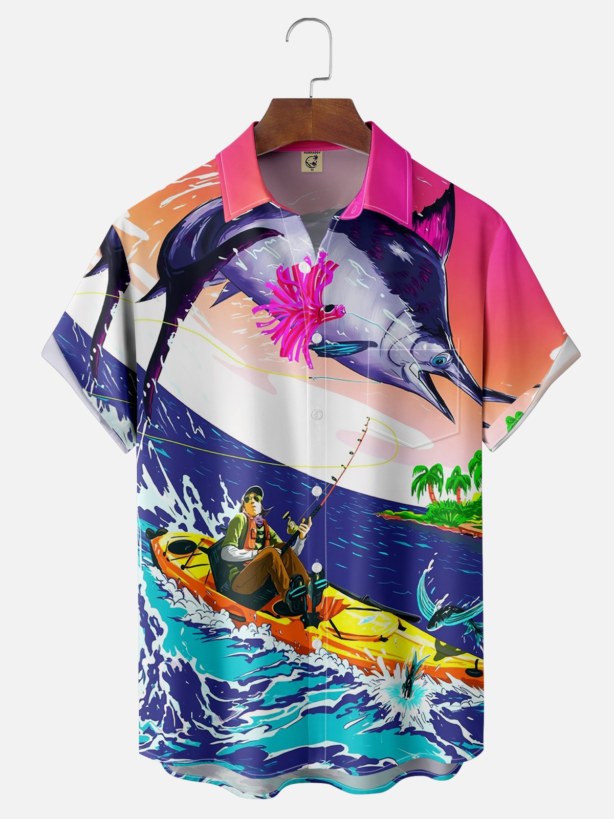 Moisture-wicking Ocean Sports Kayak Fishing Chest Pocket Hawaiian Shirt