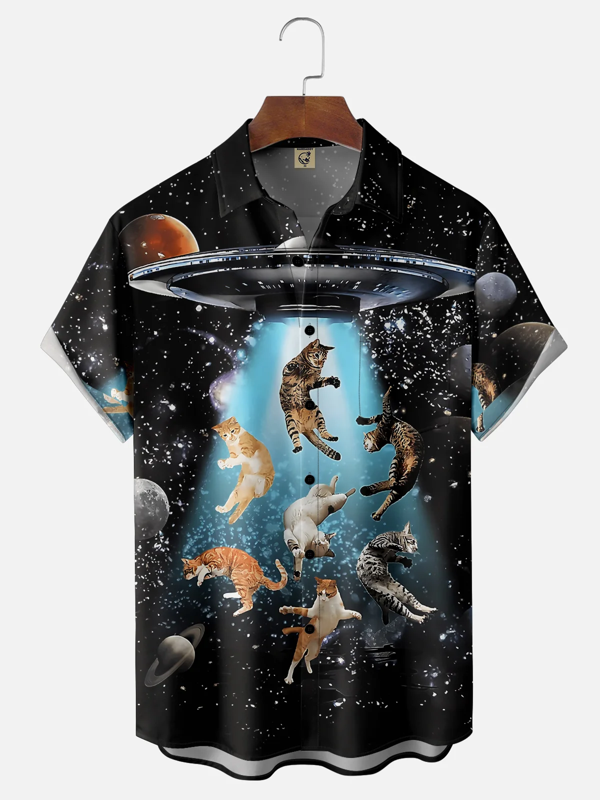 Moisture-wicking UFO Space Cat Chest Pocket Casual Shirt