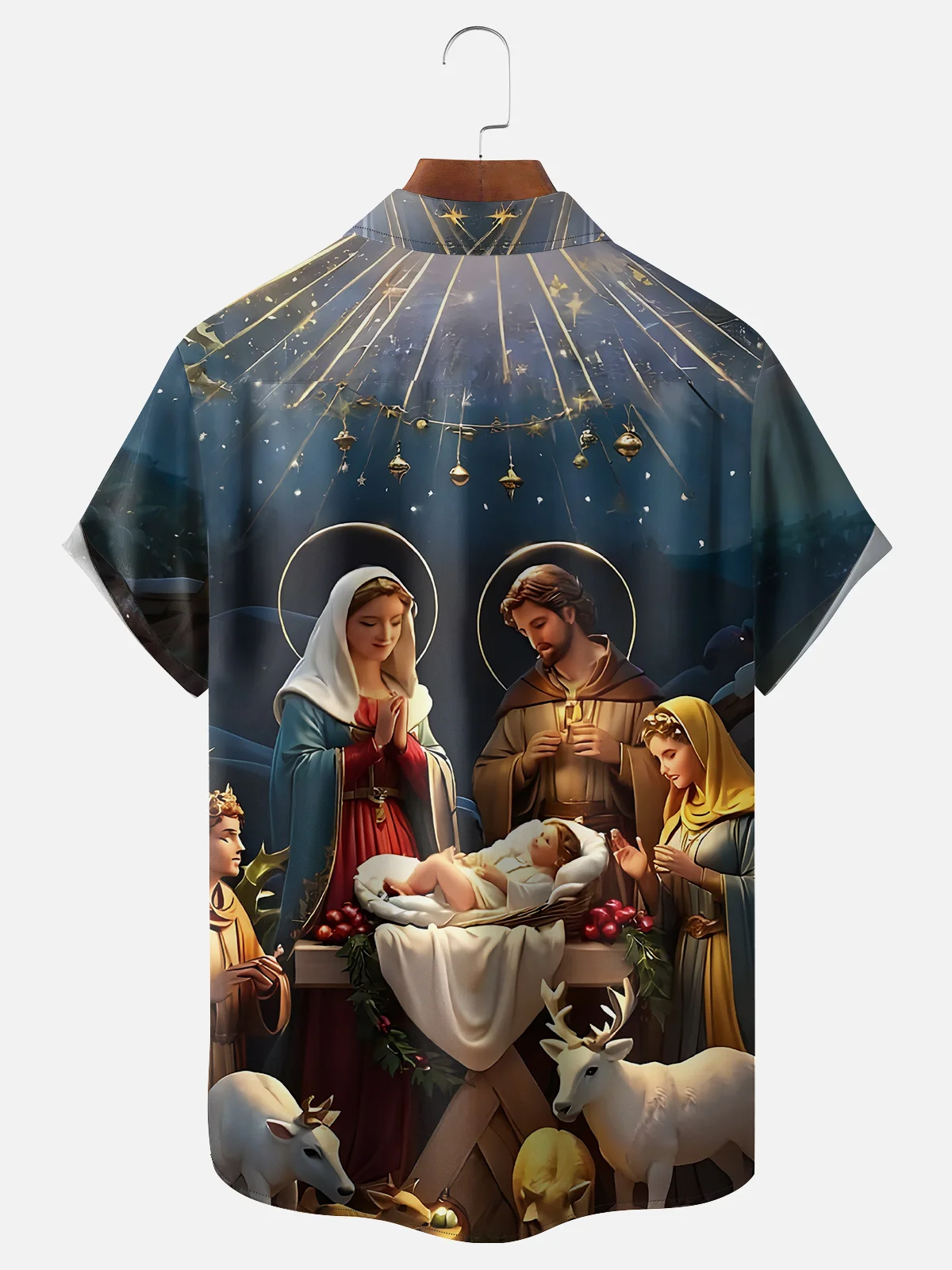 Moisture-wicking Religious Cross Nativity Chest Pocket Casual Shirt