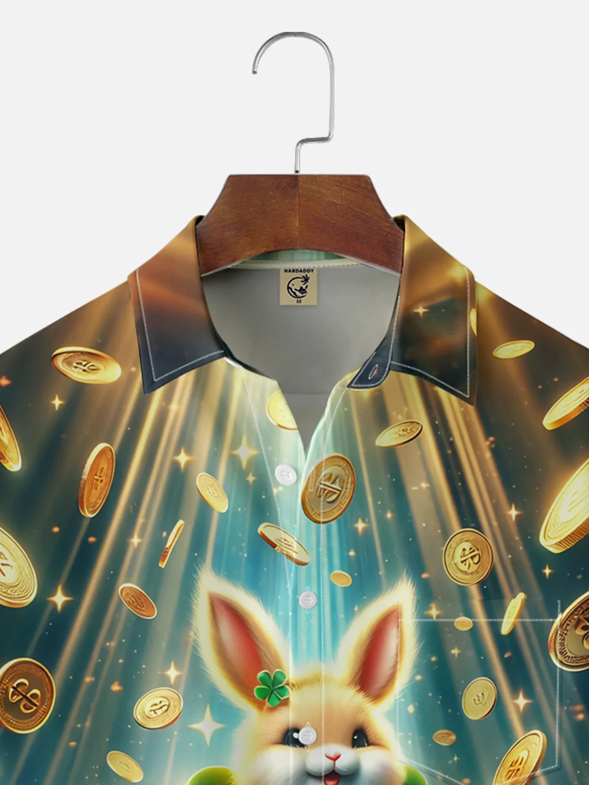 Moisture-wicking Saint Patrick‘s Day Gold Coins US Dollars Easter Bunny Chest Pocket Casual Shirt