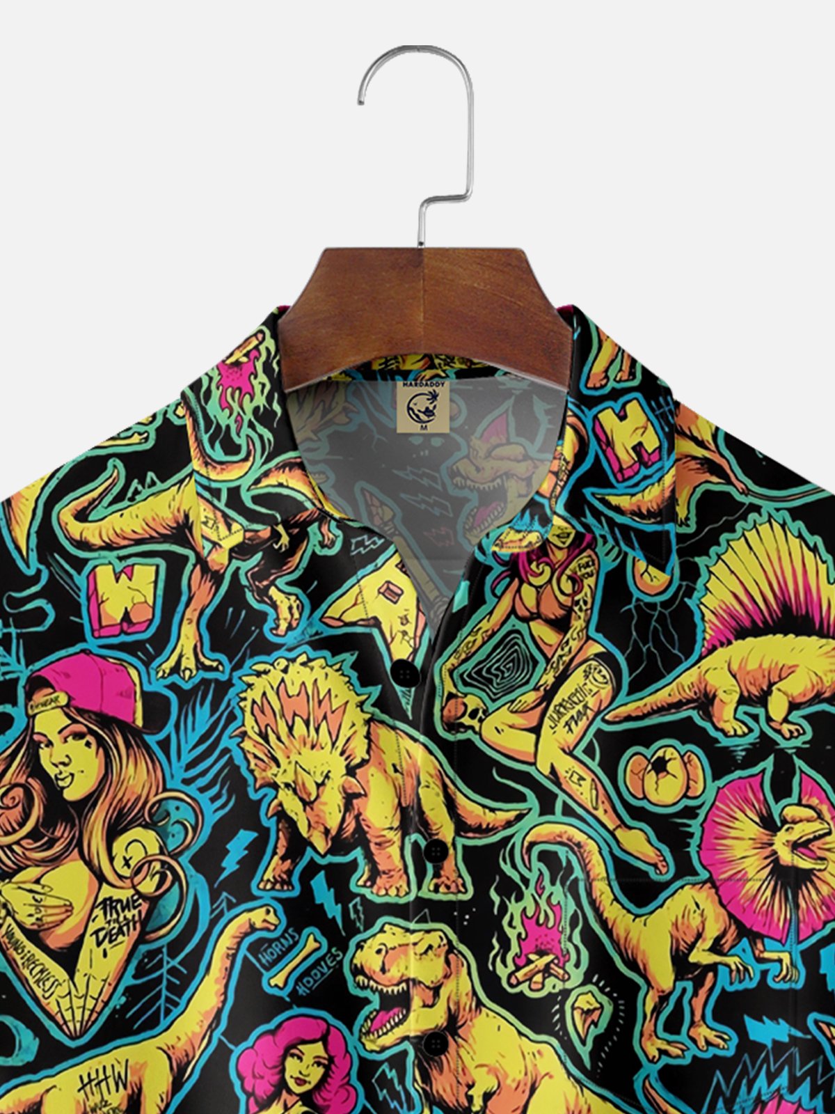 Moisture-wicking Dinosaur Retro Chest Pocket Hawaiian Shirt