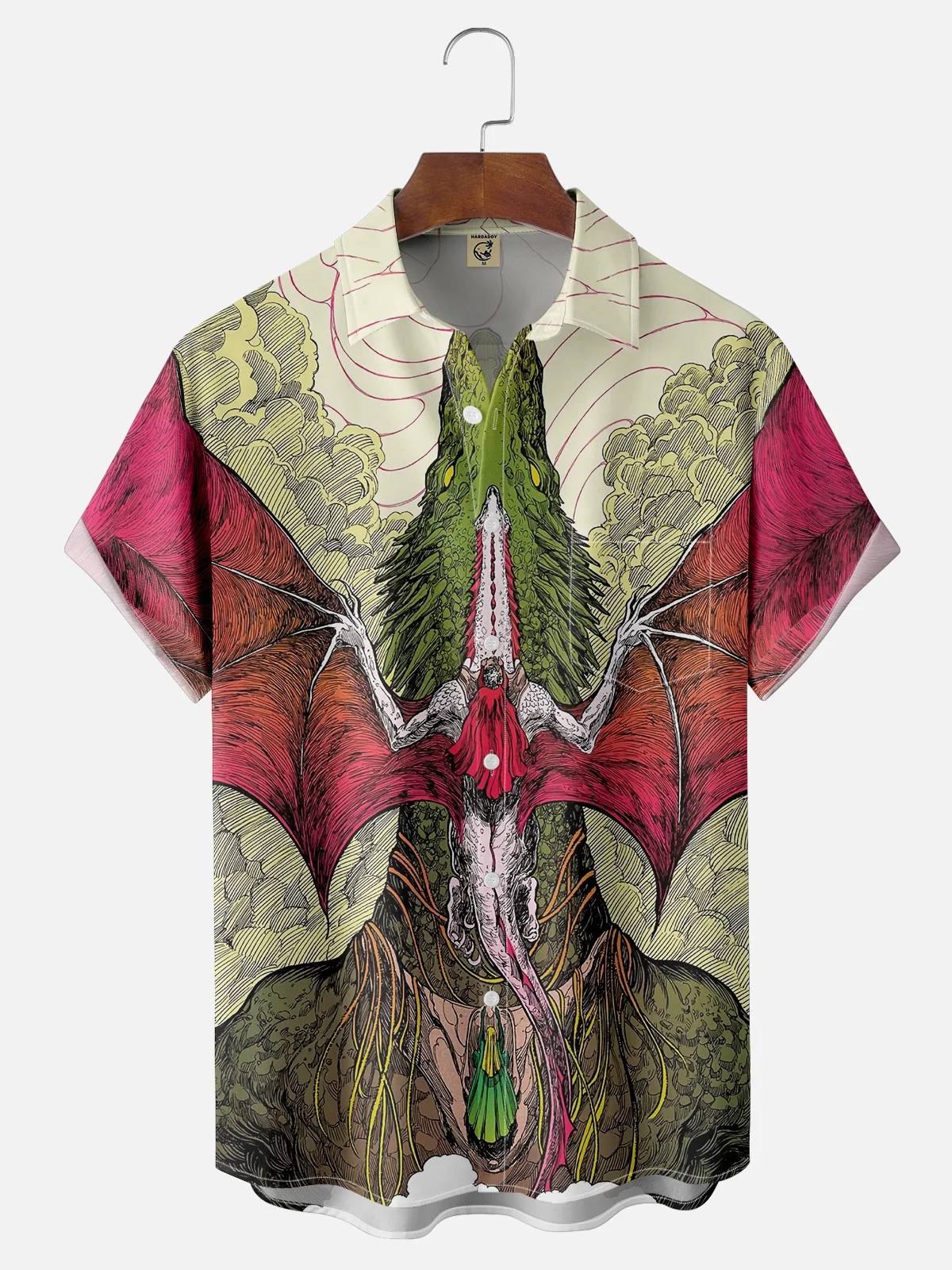 Moisture-wicking Art Illustration Pterosaur Chest Pocket Casual Shirt