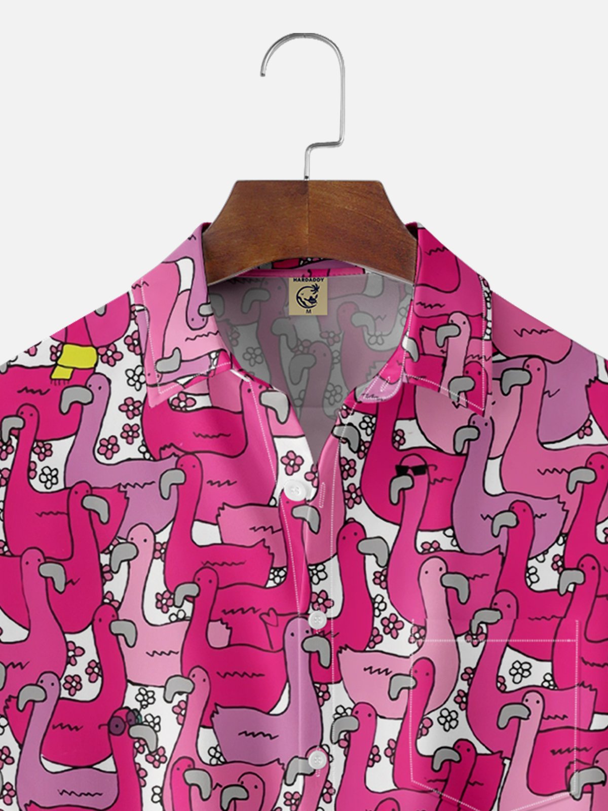 Moisture-wicking Flamingo Abstract Cartoon Chest Pocket Hawaiian Shirt