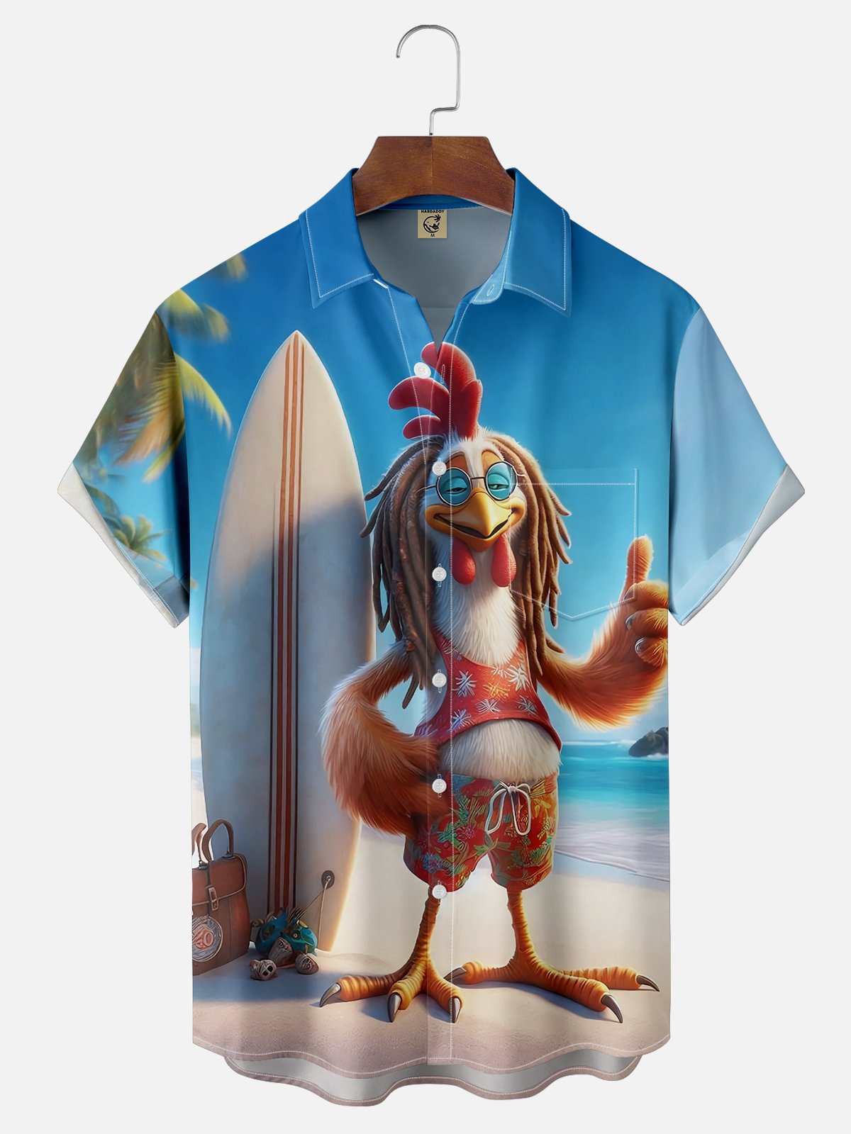 Moisture-wicking Beach Surf Cock Chest Pocket Hawaiian Shirt