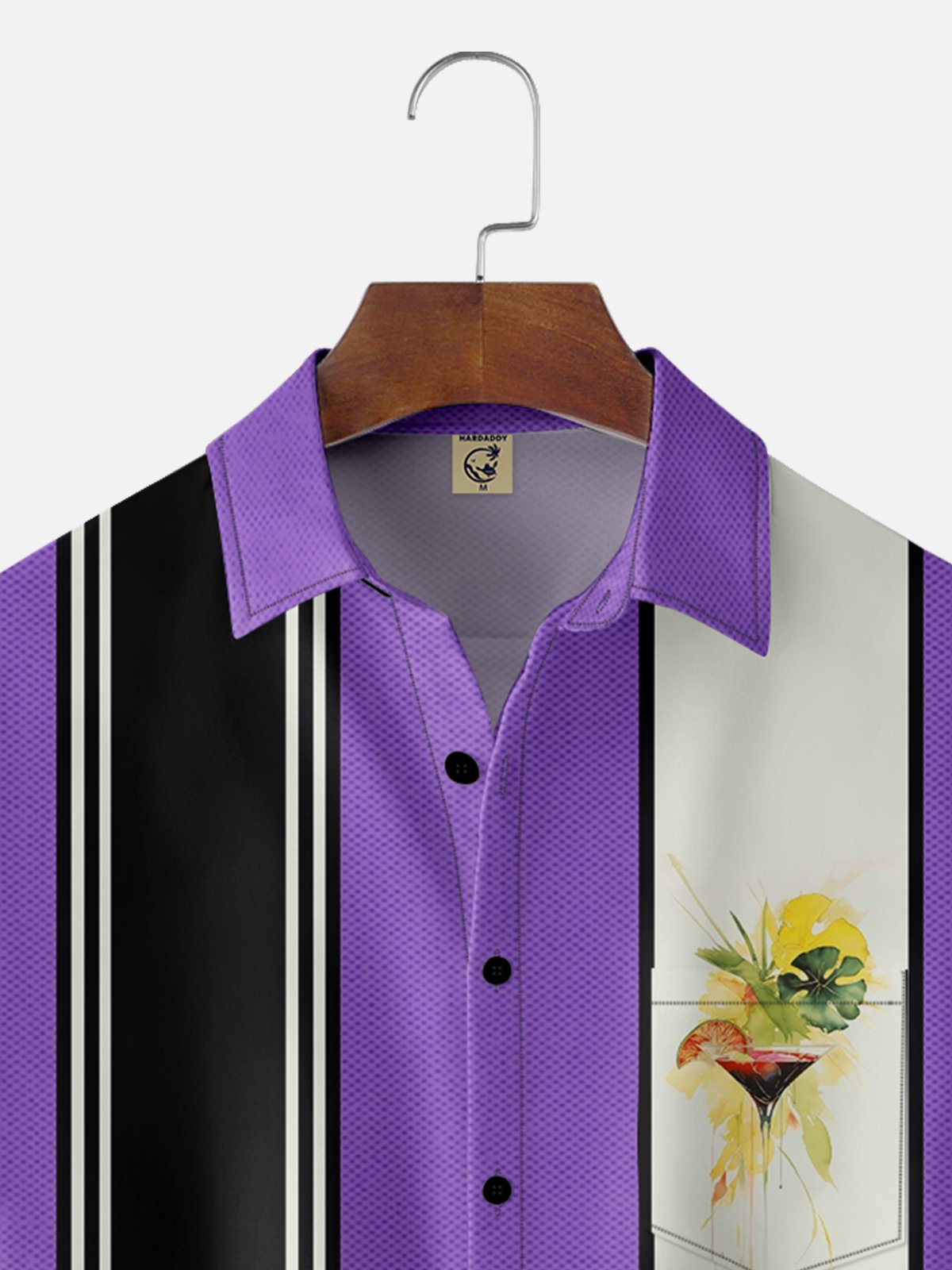 Moisture-wicking Dreamy Cocktail Art Purple Chest Pocket Bowling Shirt