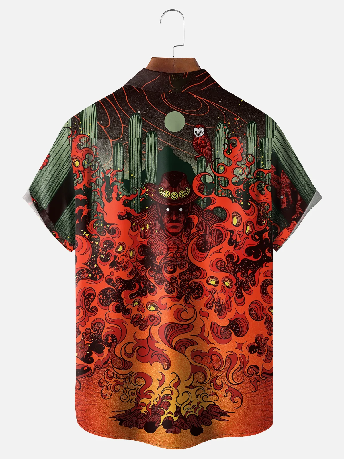 Moisture-wicking Art Illustration Skull Flame Man Chest Pocket Casual Shirt