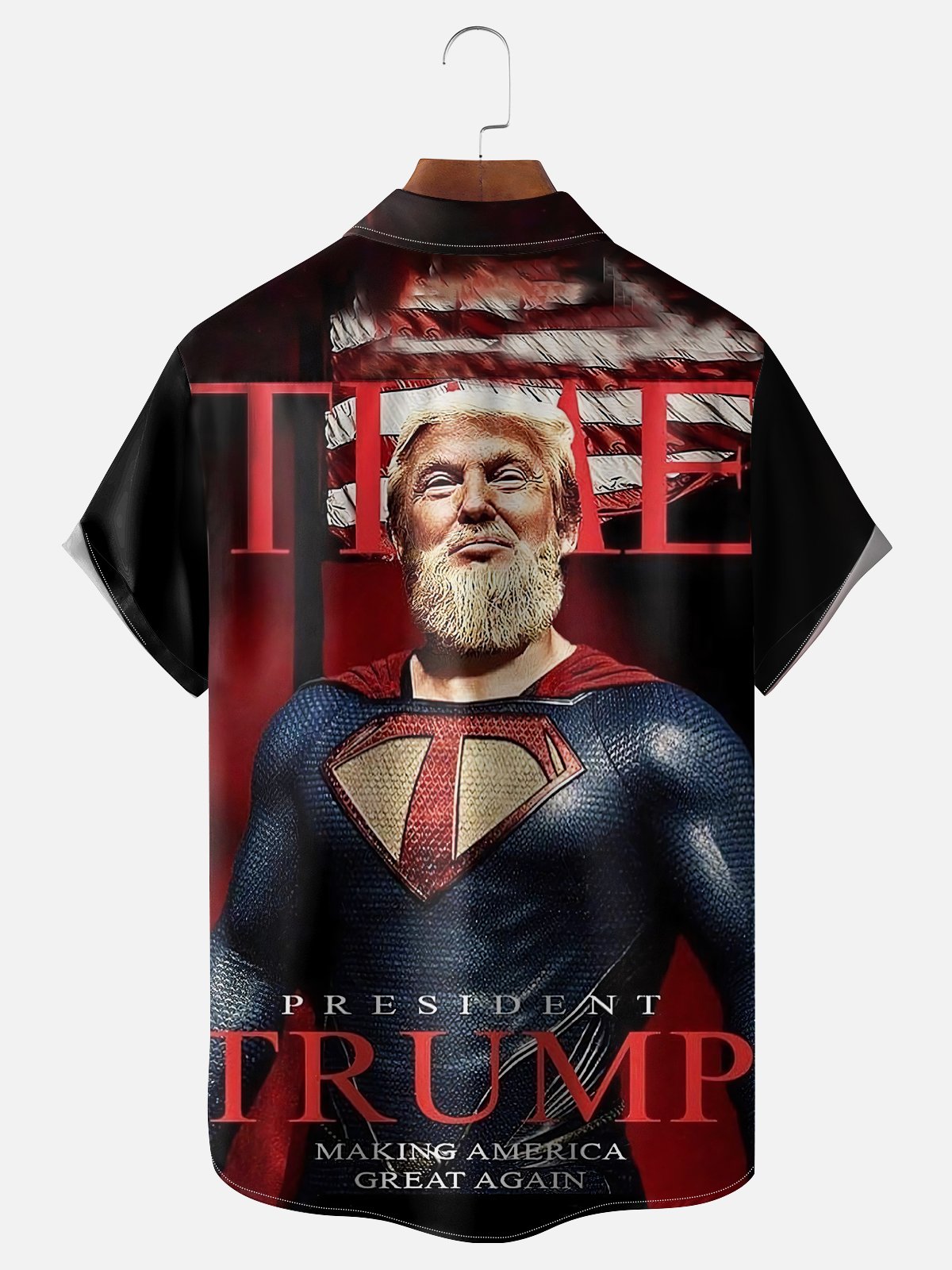 Moisture-wicking President's Day Trump Superman Warrior Art Chest Pocket Casual Shirt