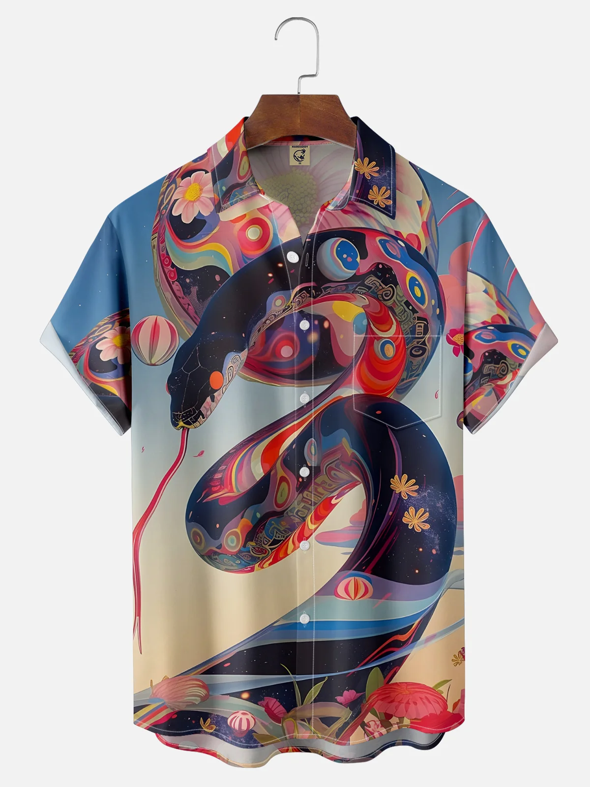 Moisture-wicking Snake Ukiyoe Animal Chest Pocket Casual Shirt