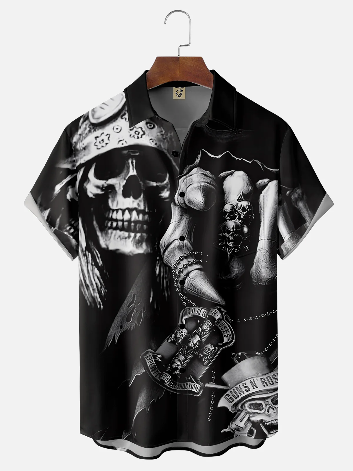 Moisture-wicking Skull Rock Art Music Illustration Chest Pocket Casual Shirt