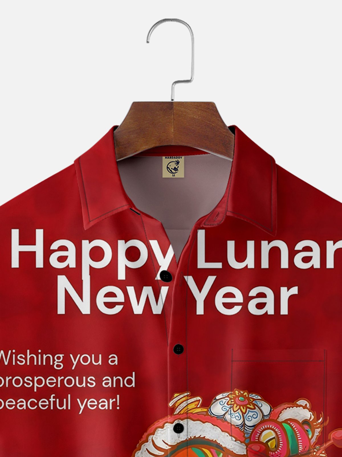 Moisture-wicking Happy Chinese New Year Lion Dance Red Chest Pocket Casual Shirt