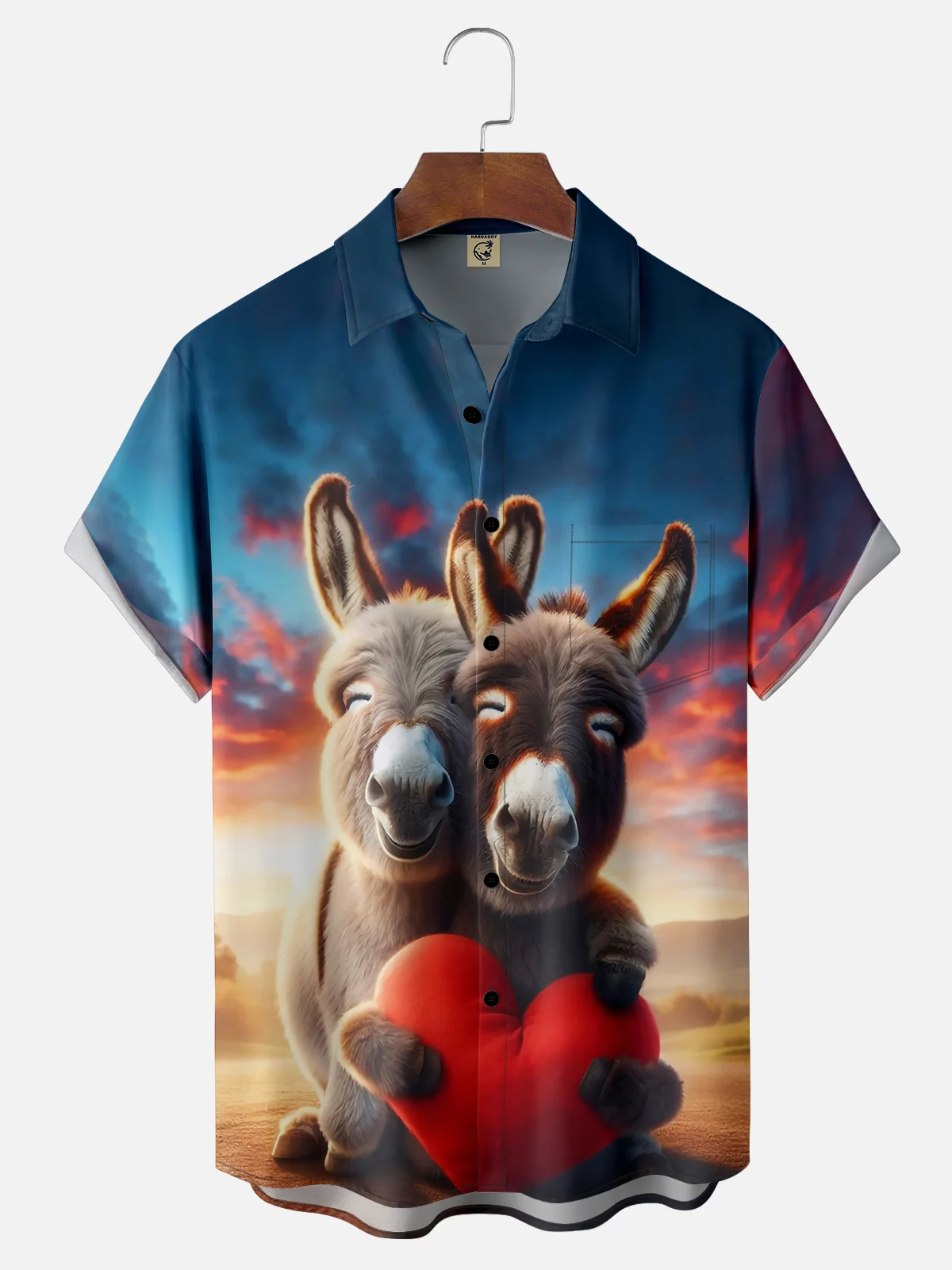 Moisture-wicking St Valentine‘s Day Donkey Heart Chest Pocket Casual Shirt