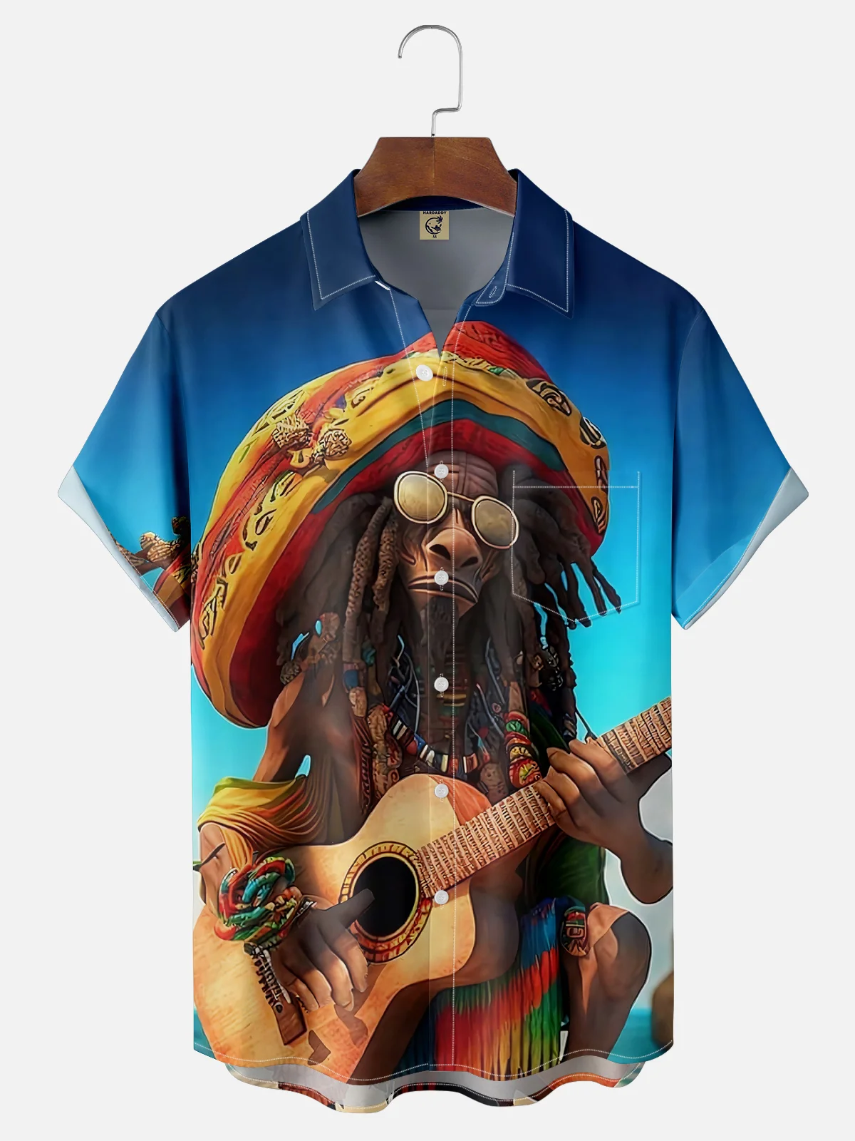 Moisture-wicking Reggae Art Music Illustration Chest Pocket Casual Shirt