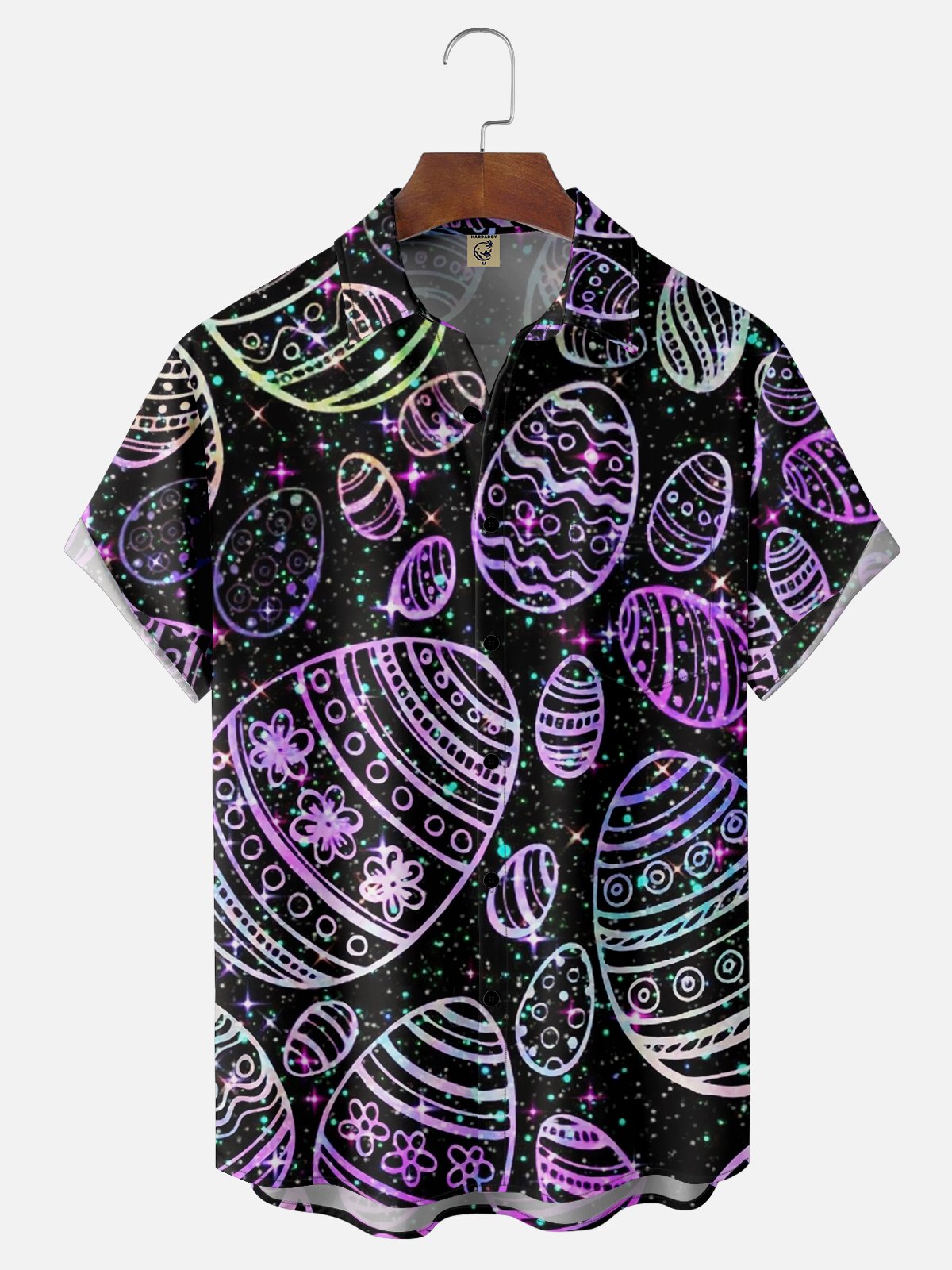 Moisture-wicking Easter Egg Art Black Chest Pocket Casual Shirt