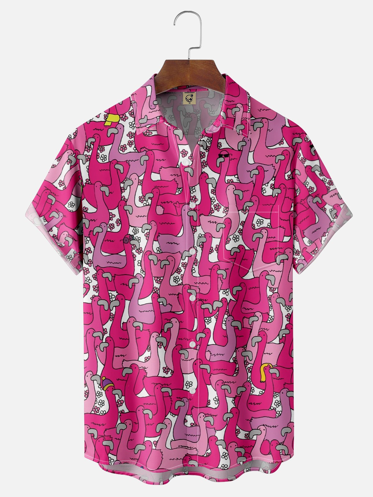 Moisture-wicking Flamingo Abstract Cartoon Chest Pocket Hawaiian Shirt