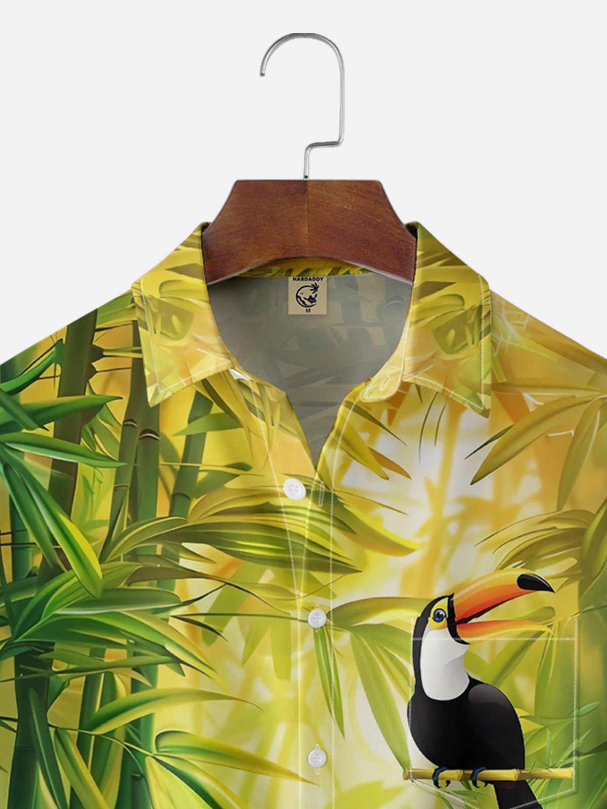 Moisture-wicking Bamboo Forest Leaves Toucan Parrot Chest Pocket Hawaiian Shirt