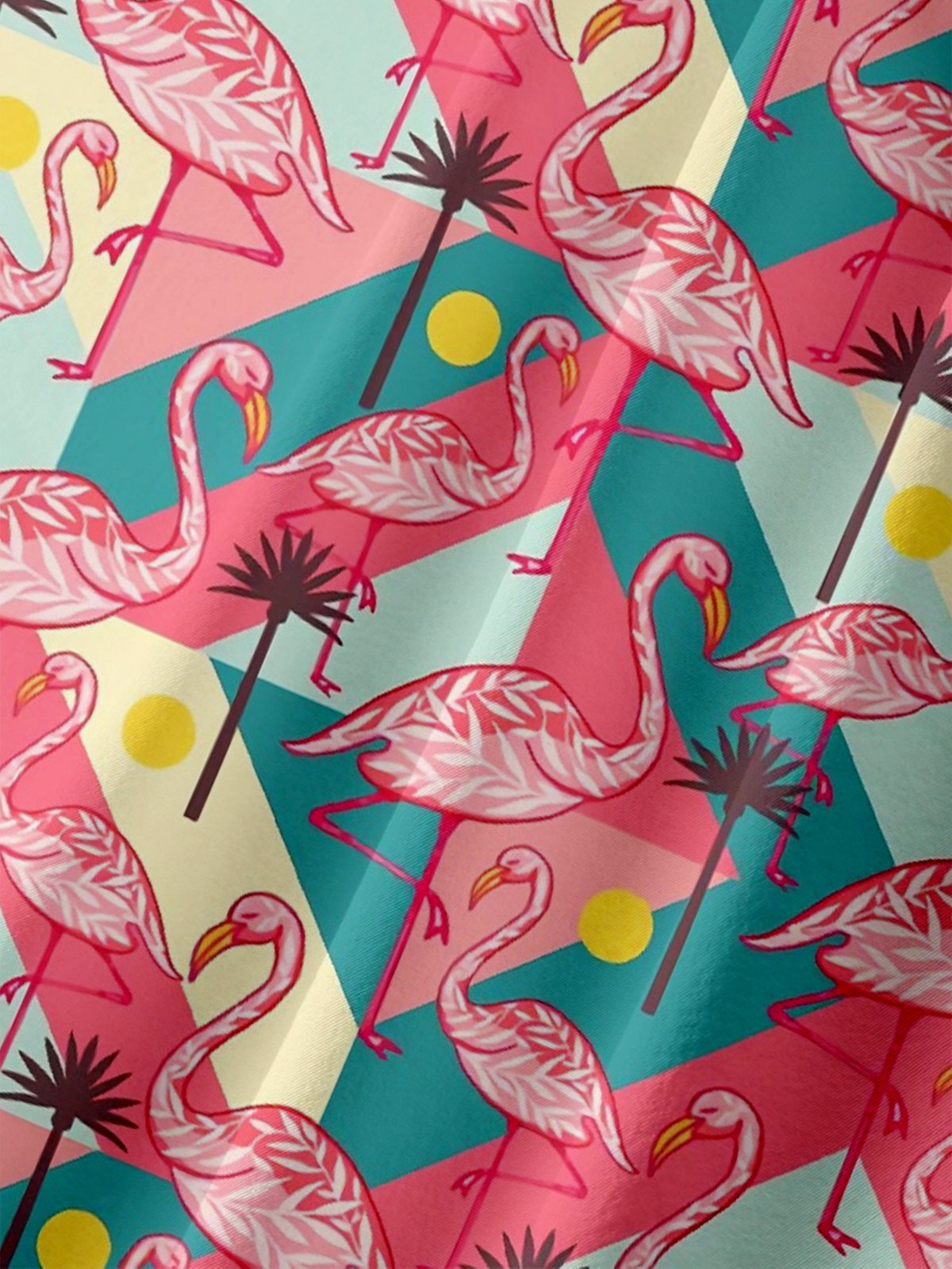 Moisture-wicking Flamingo Geometric Pattern Chest Pocket Hawaiian Shirt