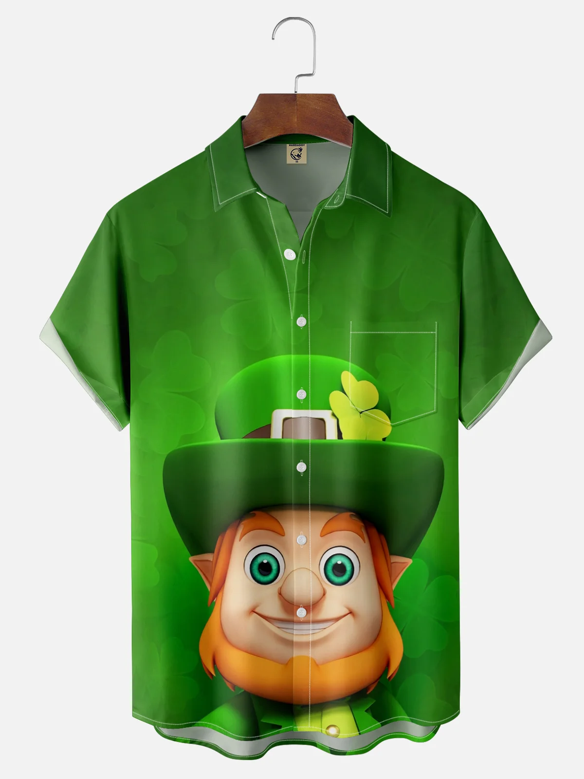 Moisture-wicking St Patrick‘s Day Leprechaun Chest Pocket Casual Shirt