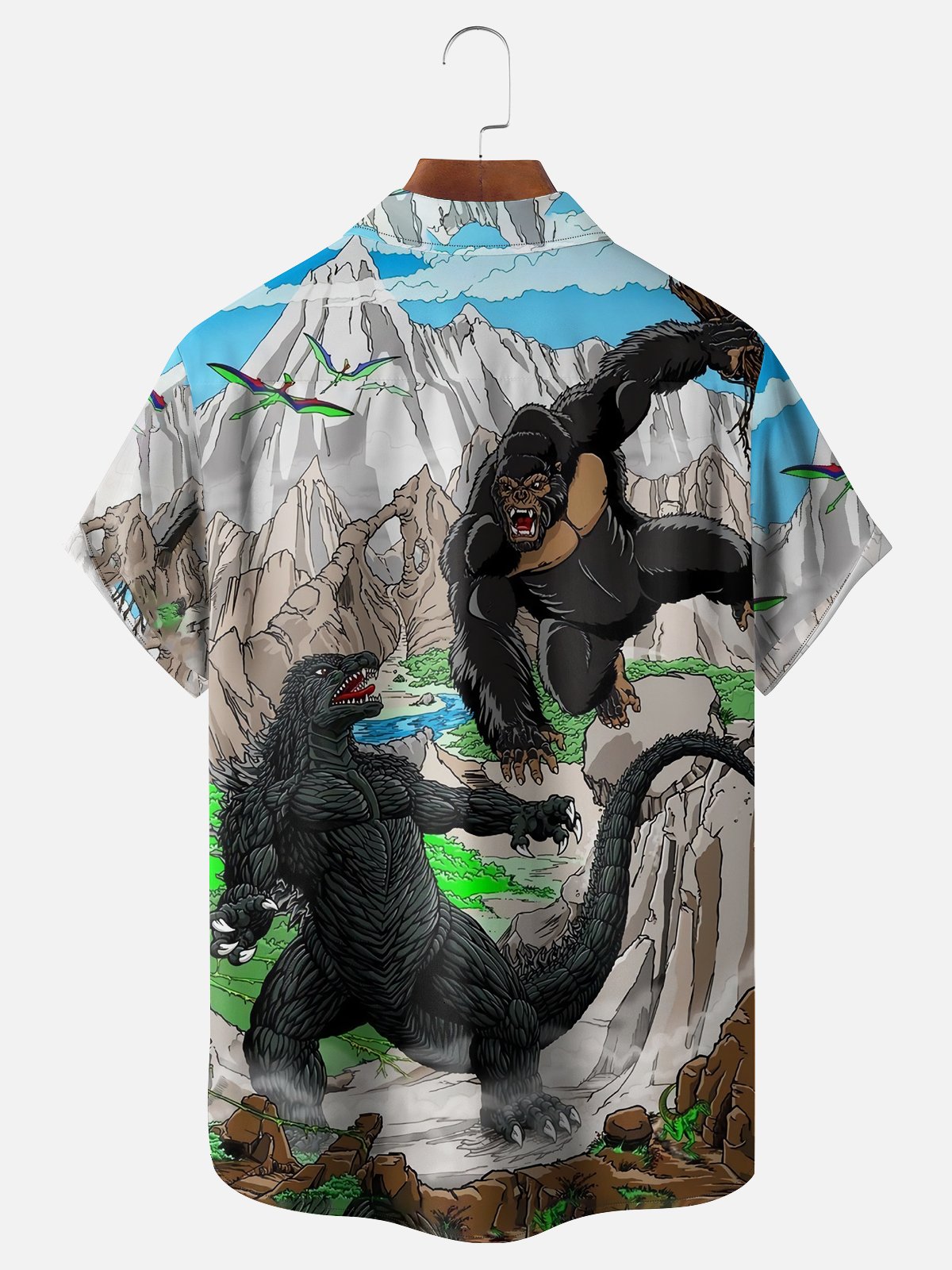 Moisture-wicking King Kong Godzilla Chest Pocket Hawaiian Shirt