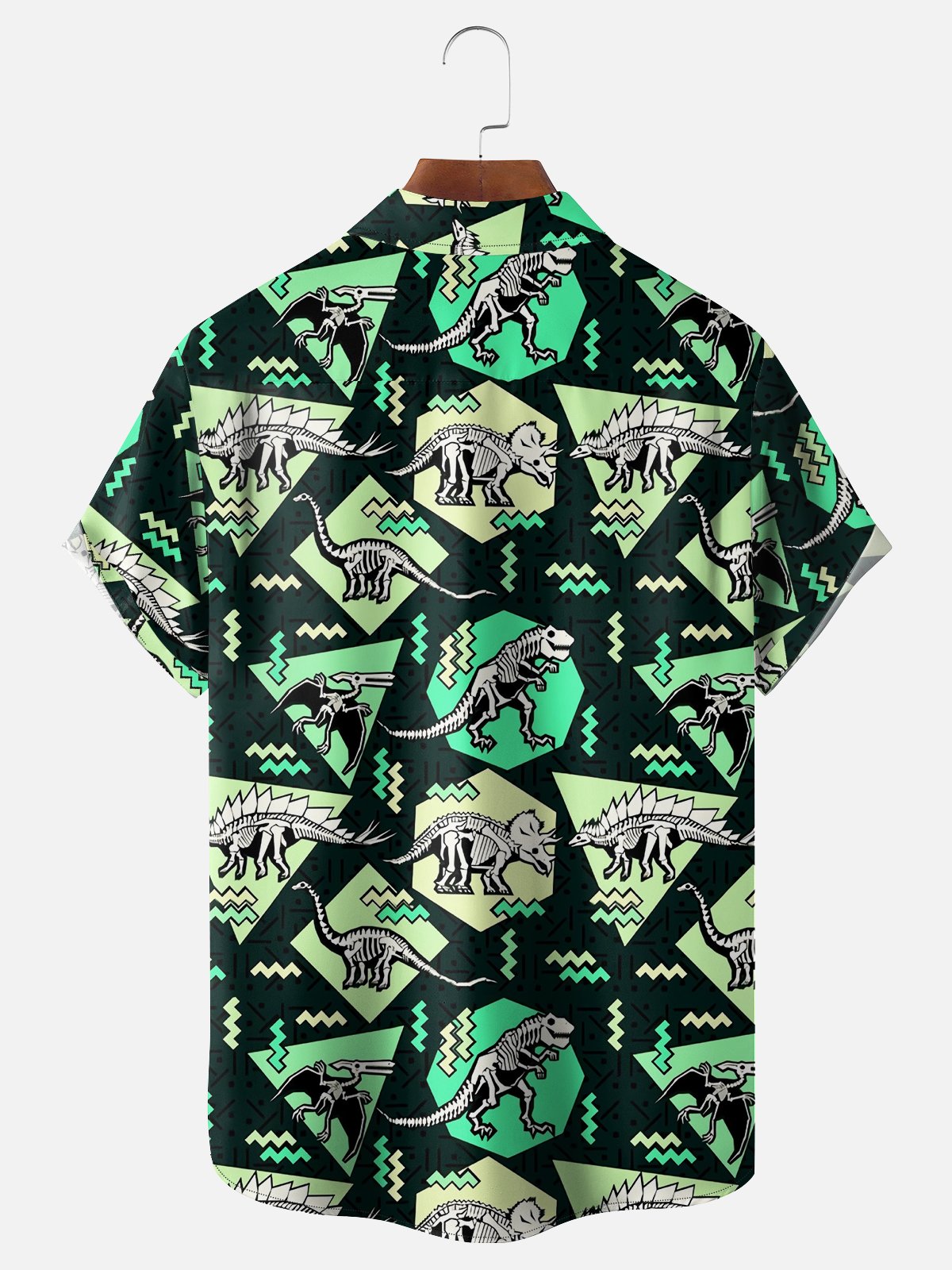 Moisture-wicking Dinosaur Fossil Geometric Pattern Chest Pocket Casual Shirt