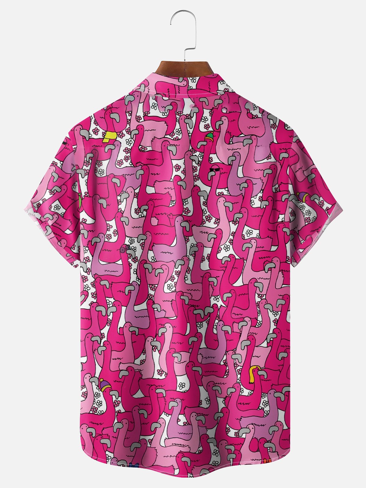 Moisture-wicking Flamingo Abstract Cartoon Chest Pocket Hawaiian Shirt