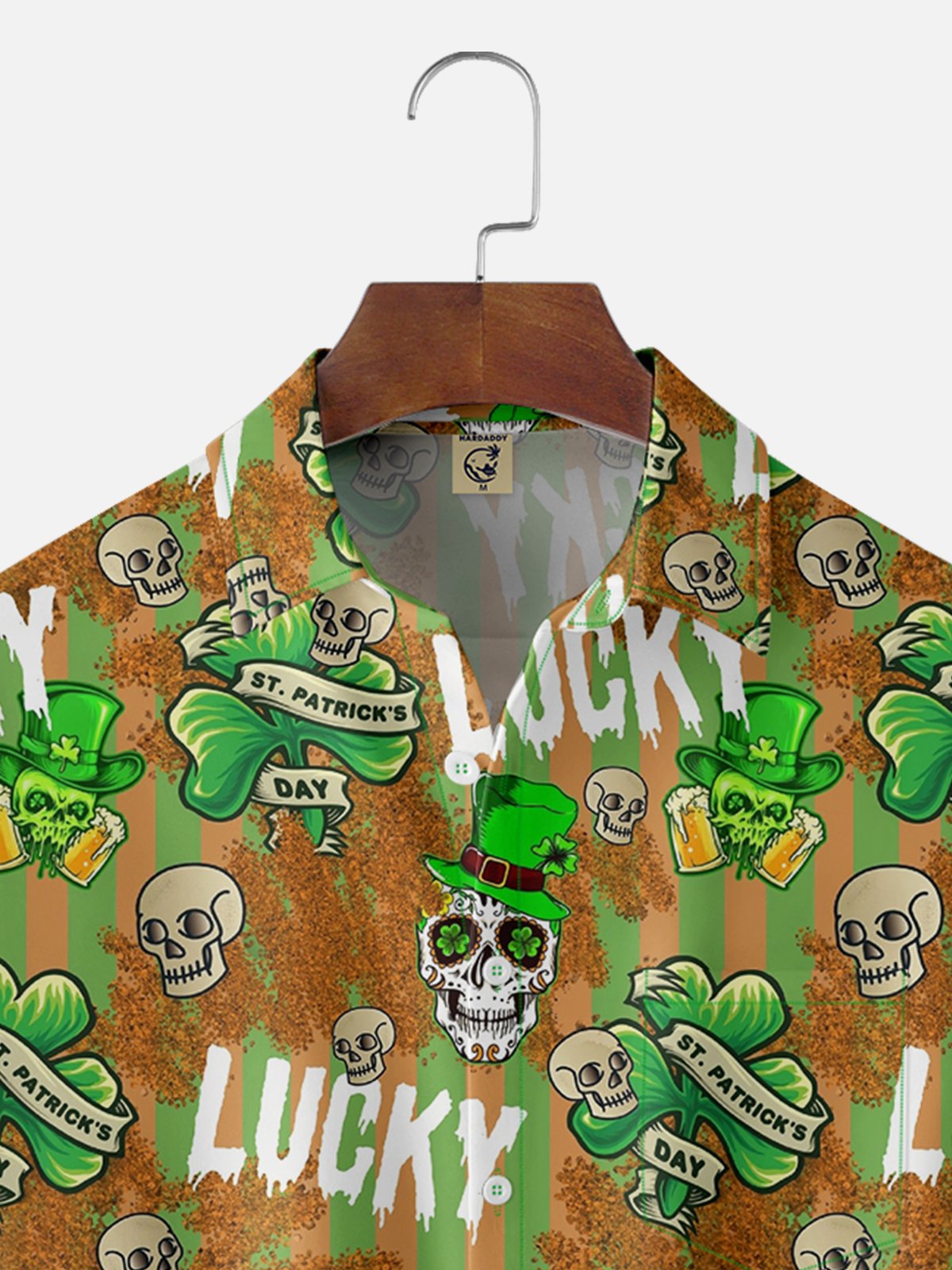 Moisture-wicking St. Patrick's Day Shamrock Beer Skull Chest Pocket Casual Shirt