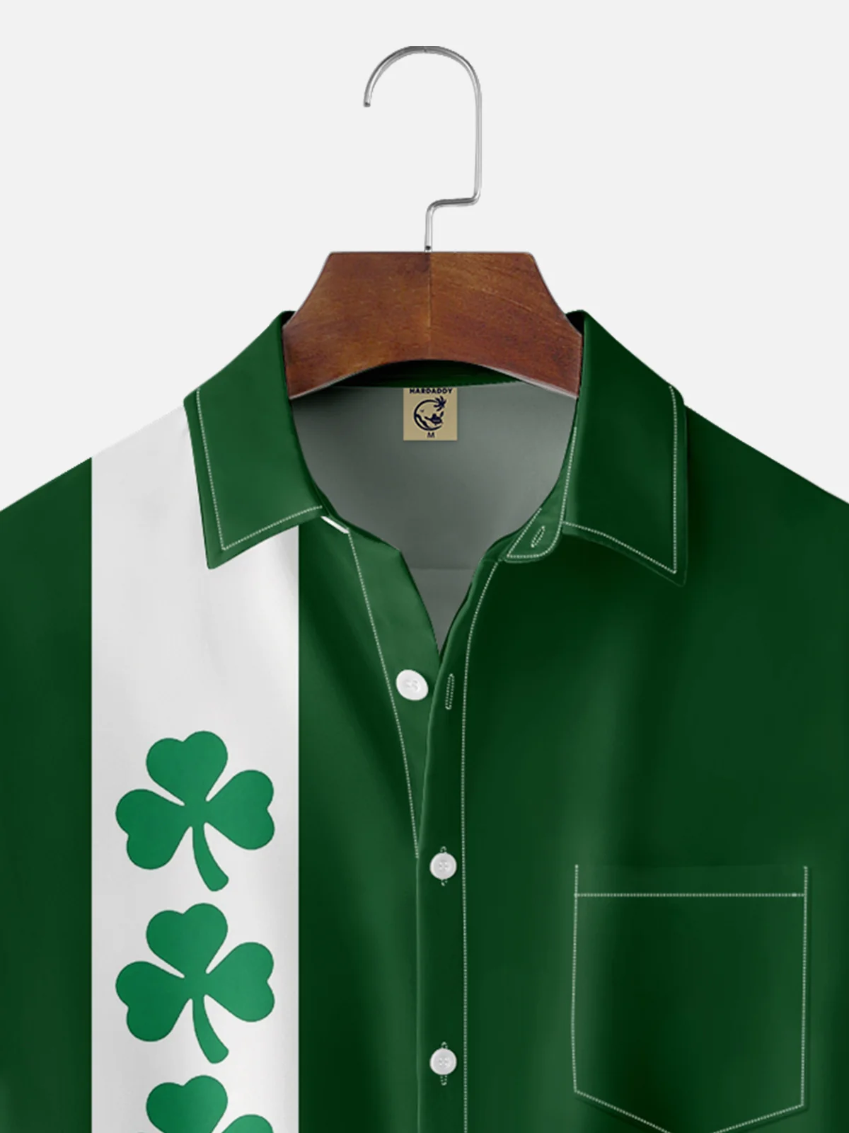 Moisture-wicking Breathable St Patrick‘s Day Shamrock Chest Pocket Bowling Shirt