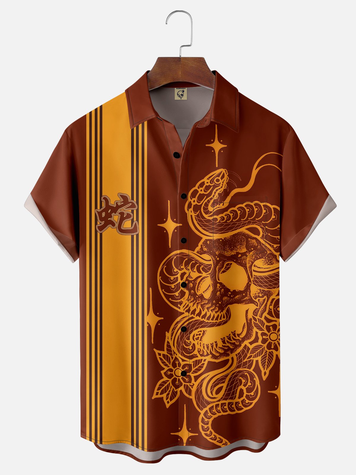 Moisture-wicking Lunar New Year Happy Snake Red Chest Pocket Bowling Shirt