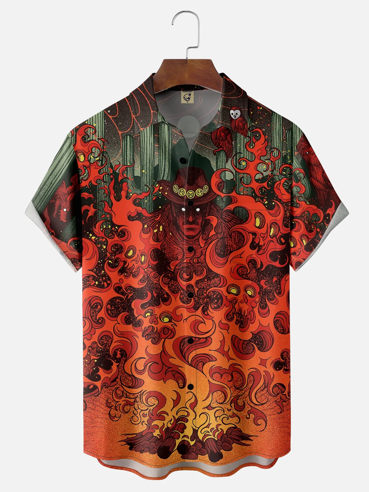 Moisture-wicking Art Illustration Skull Flame Man Chest Pocket Casual Shirt