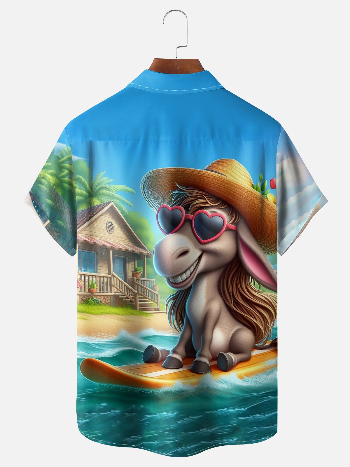 Moisture-wicking Donkey Surfboard Ocean Chest Pocket Hawaiian Shirt