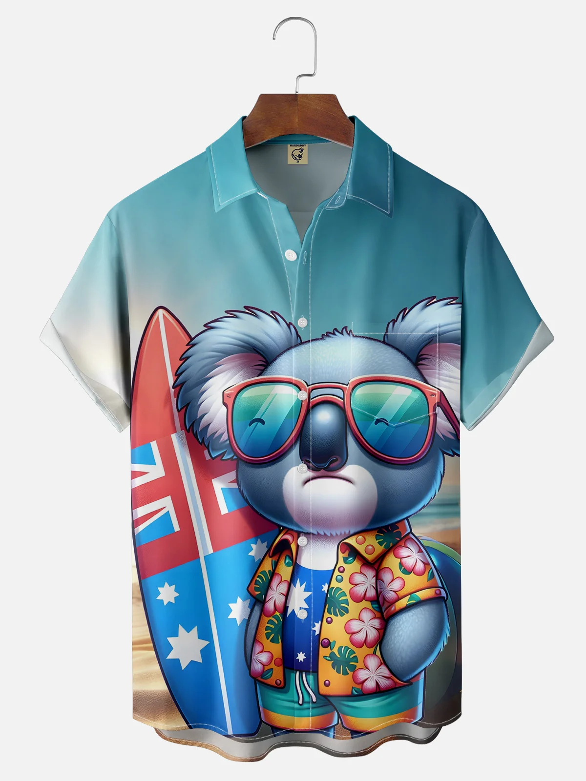 Moisture-wicking Australia Day Koala Surf Beach Blue Chest Pocket Casual Shirt