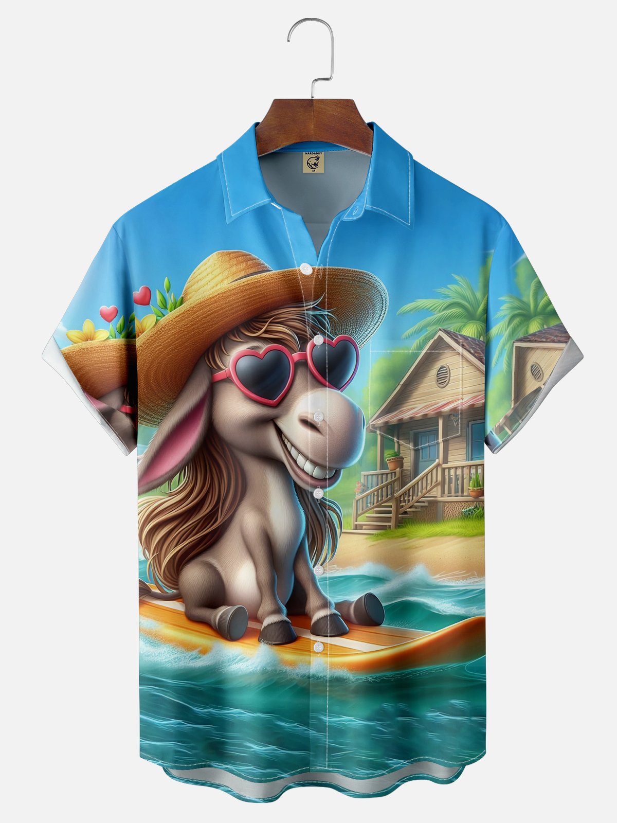 Moisture-wicking Donkey Surfboard Ocean Chest Pocket Hawaiian Shirt