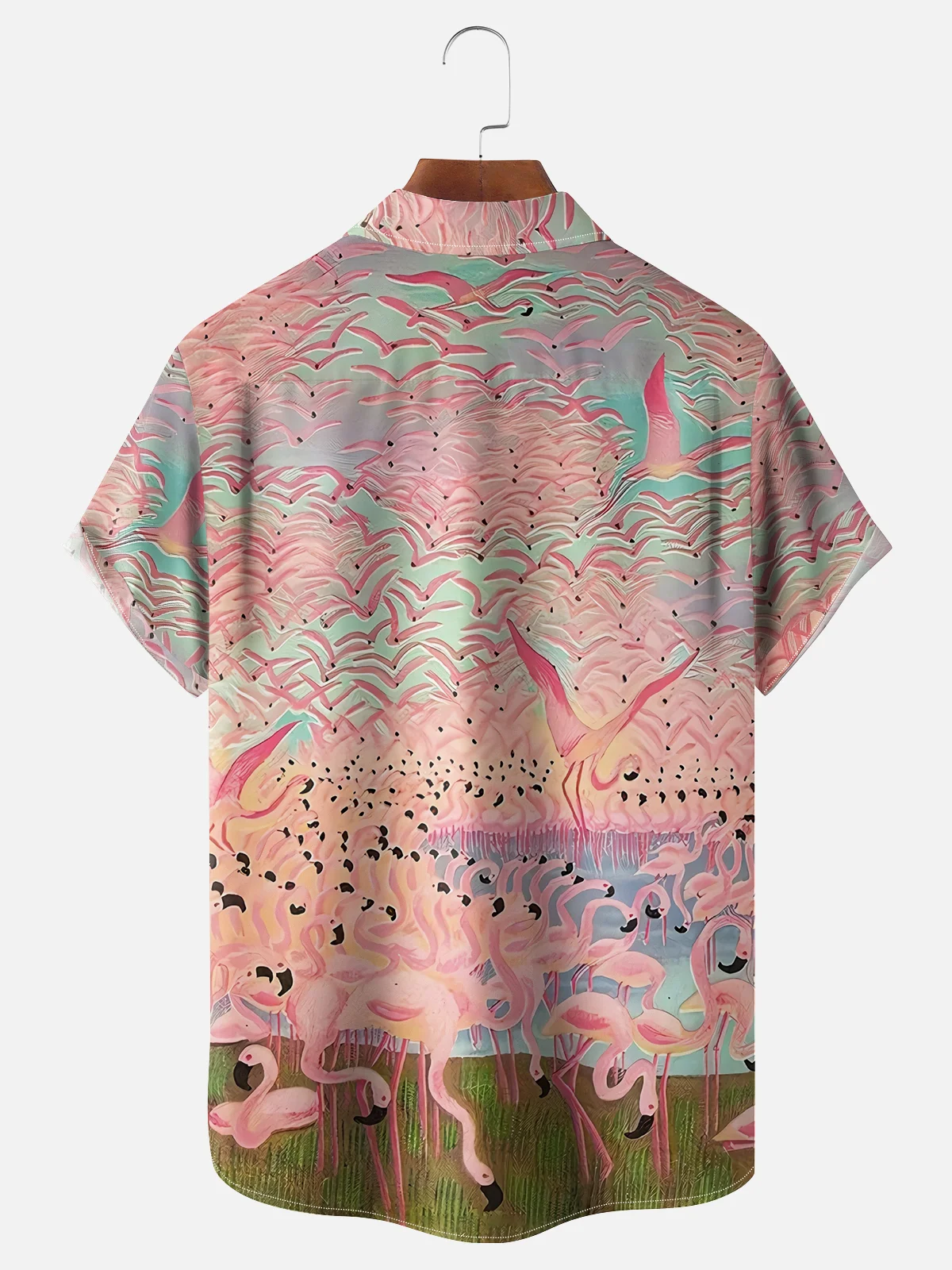 Moisture-wicking Flamingo Art Pink Chest Pocket Hawaiian Shirt