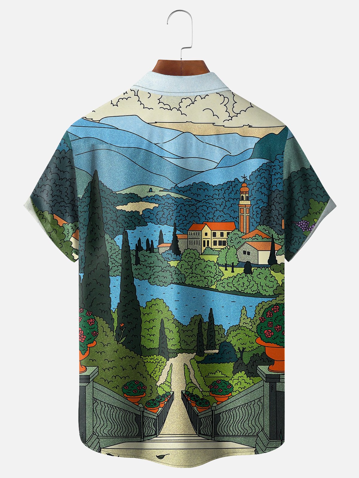 Moisture-wicking Artist Landscape Art Painting Chest Pocket Casual Shirt