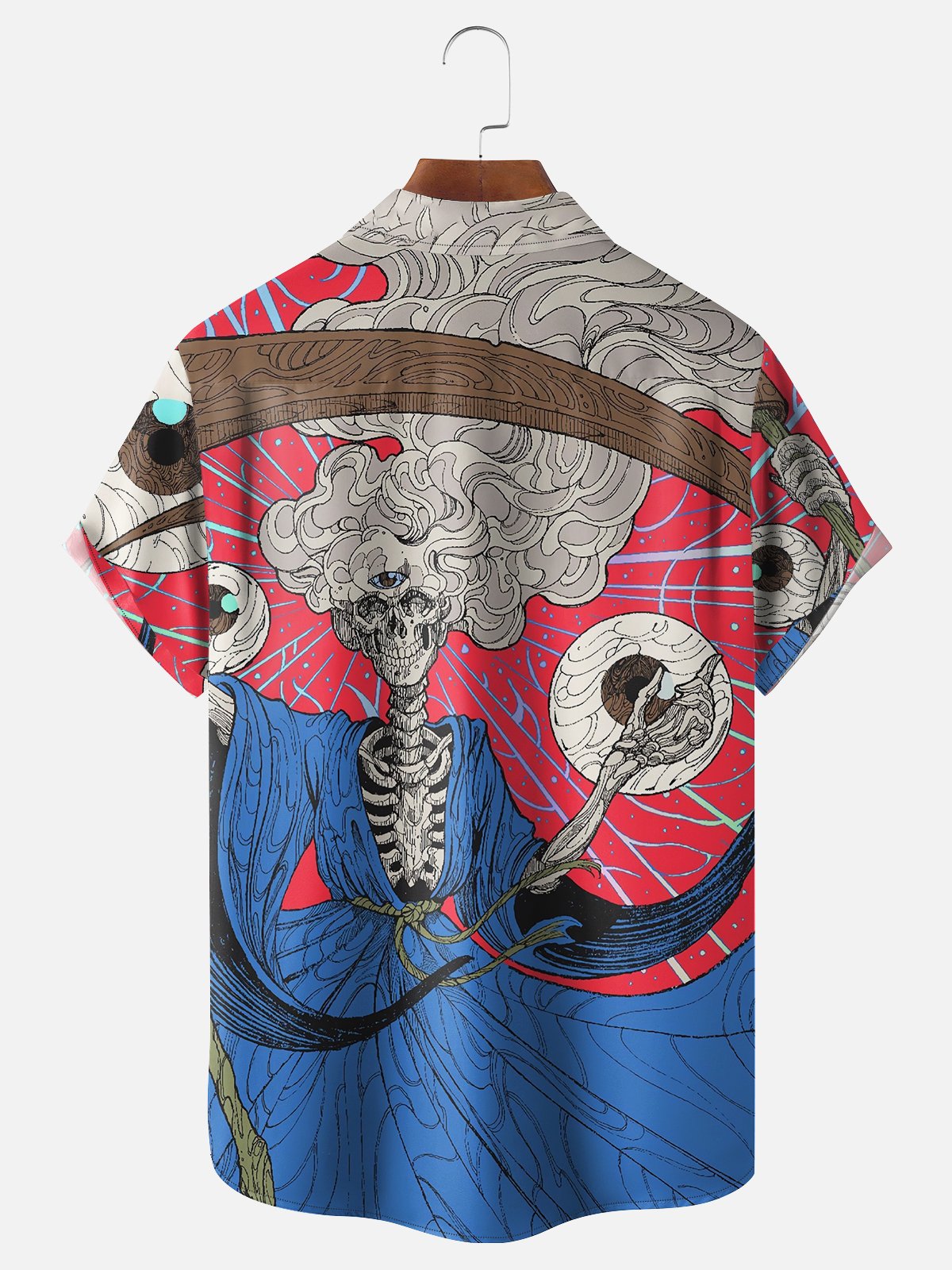 Moisture-wicking Illustration Art Skull Grim Reaper Chest Pocket Casual Shirt