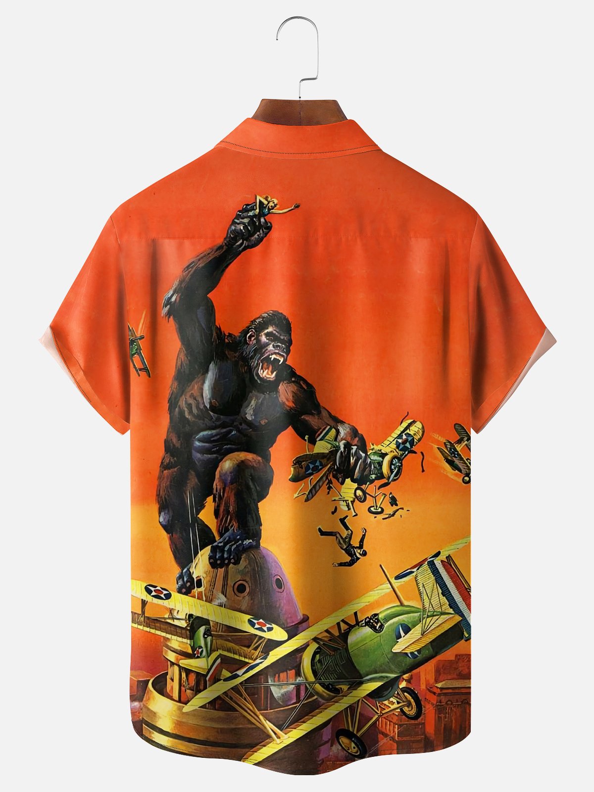 Moisture-wicking King Kong Biplane Chest Pocket Hawaiian Shirt