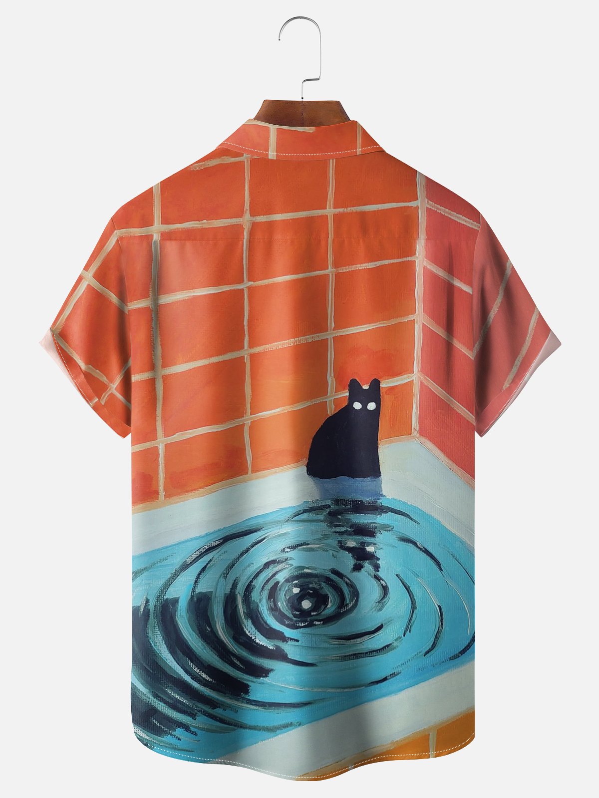 Moisture Wicking Art Bathtub Cat Chest Pocket Casual Shirt