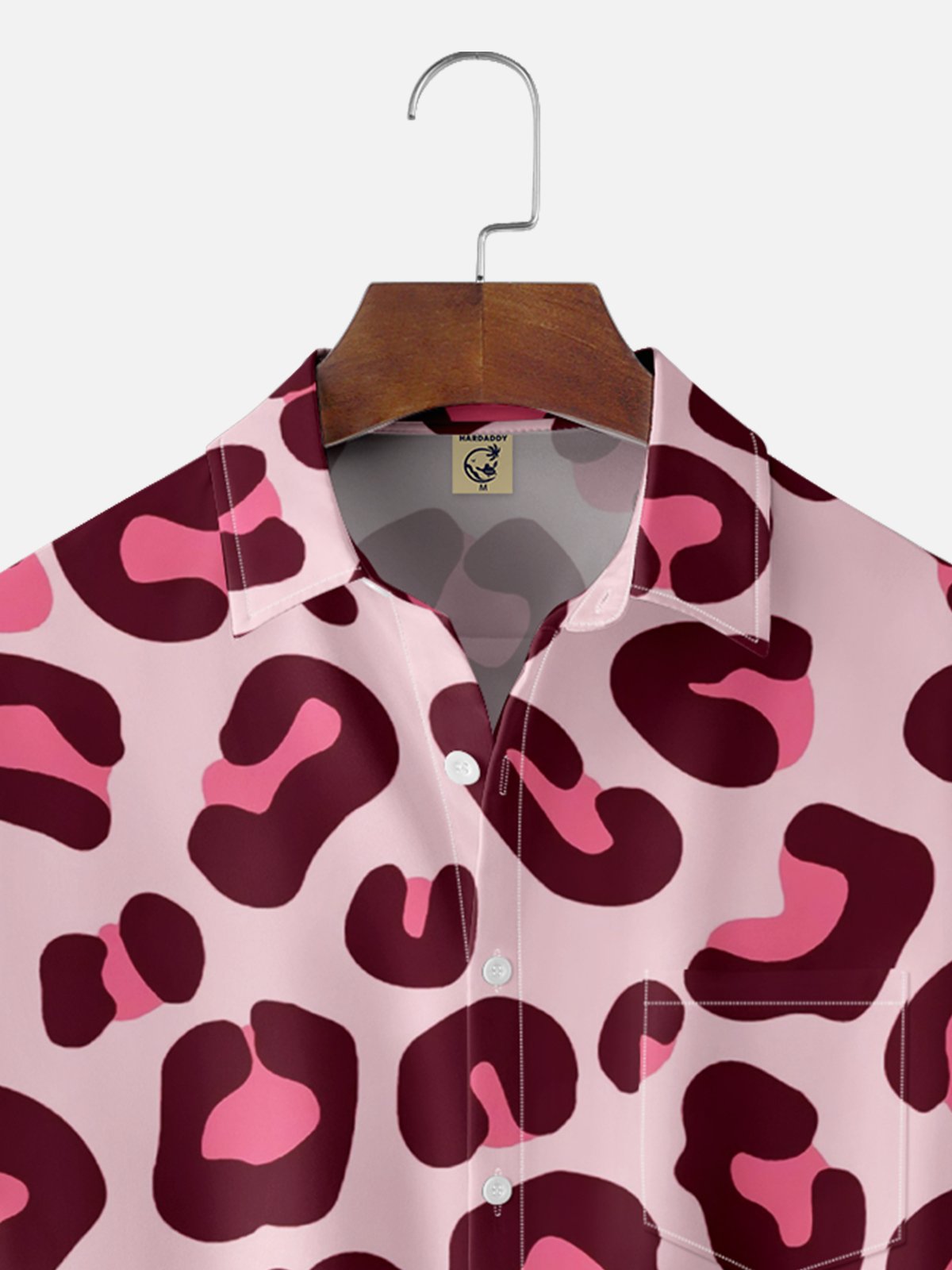 Moisture-wicking Pink Leopard Chest Pocket Casual Shirt