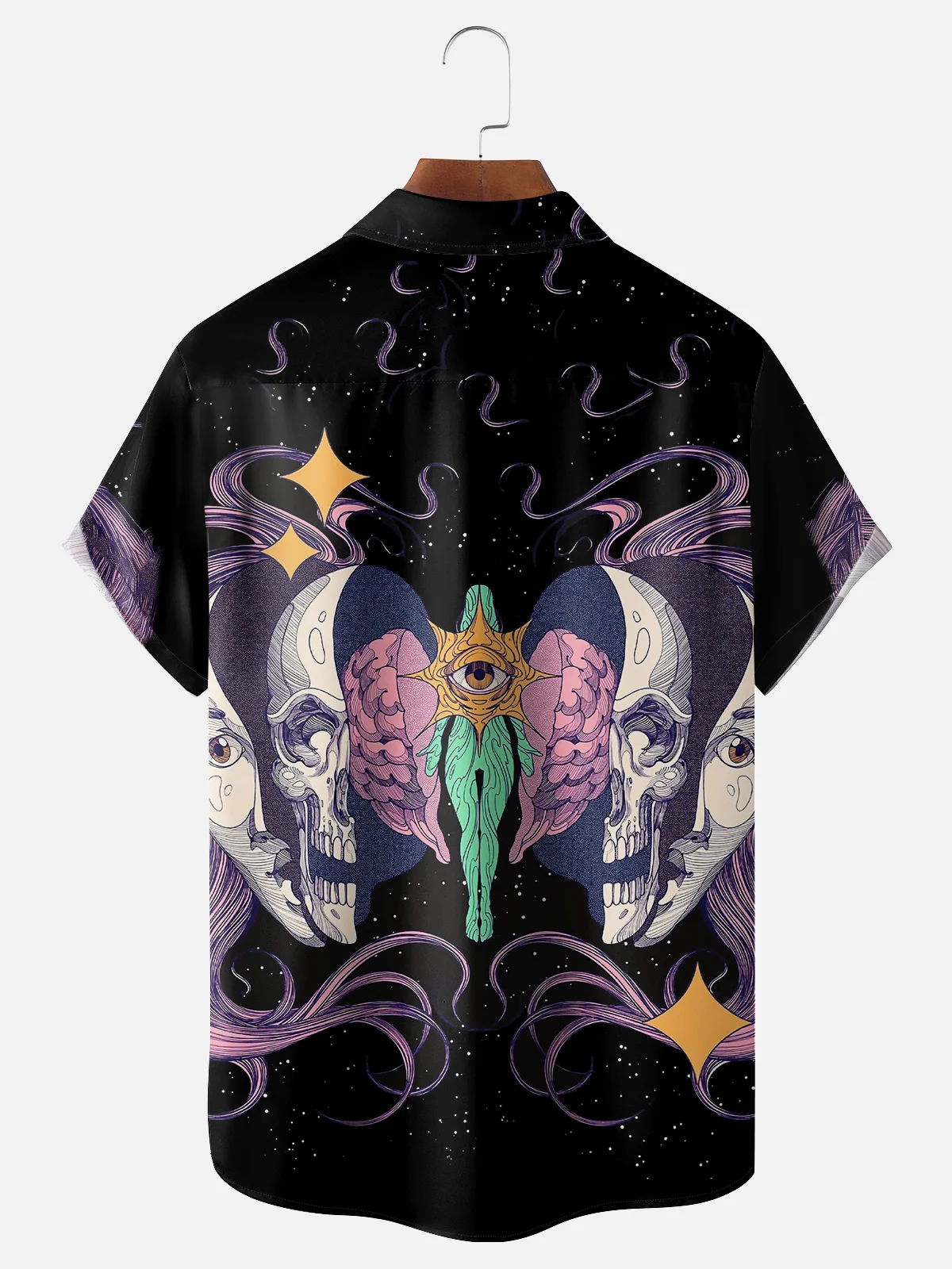 Moisture-wicking Illustration Art Skull Chest Pocket Casual Shirt