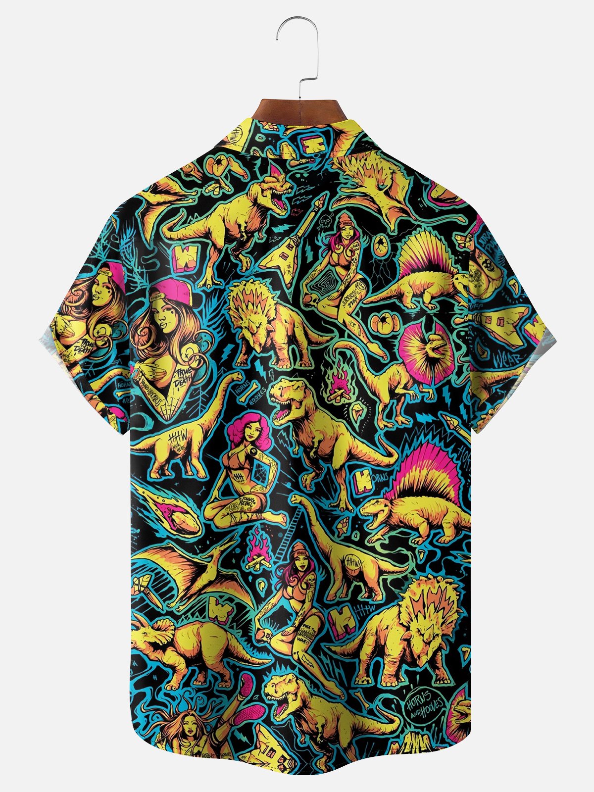 Moisture-wicking Dinosaur Retro Chest Pocket Hawaiian Shirt