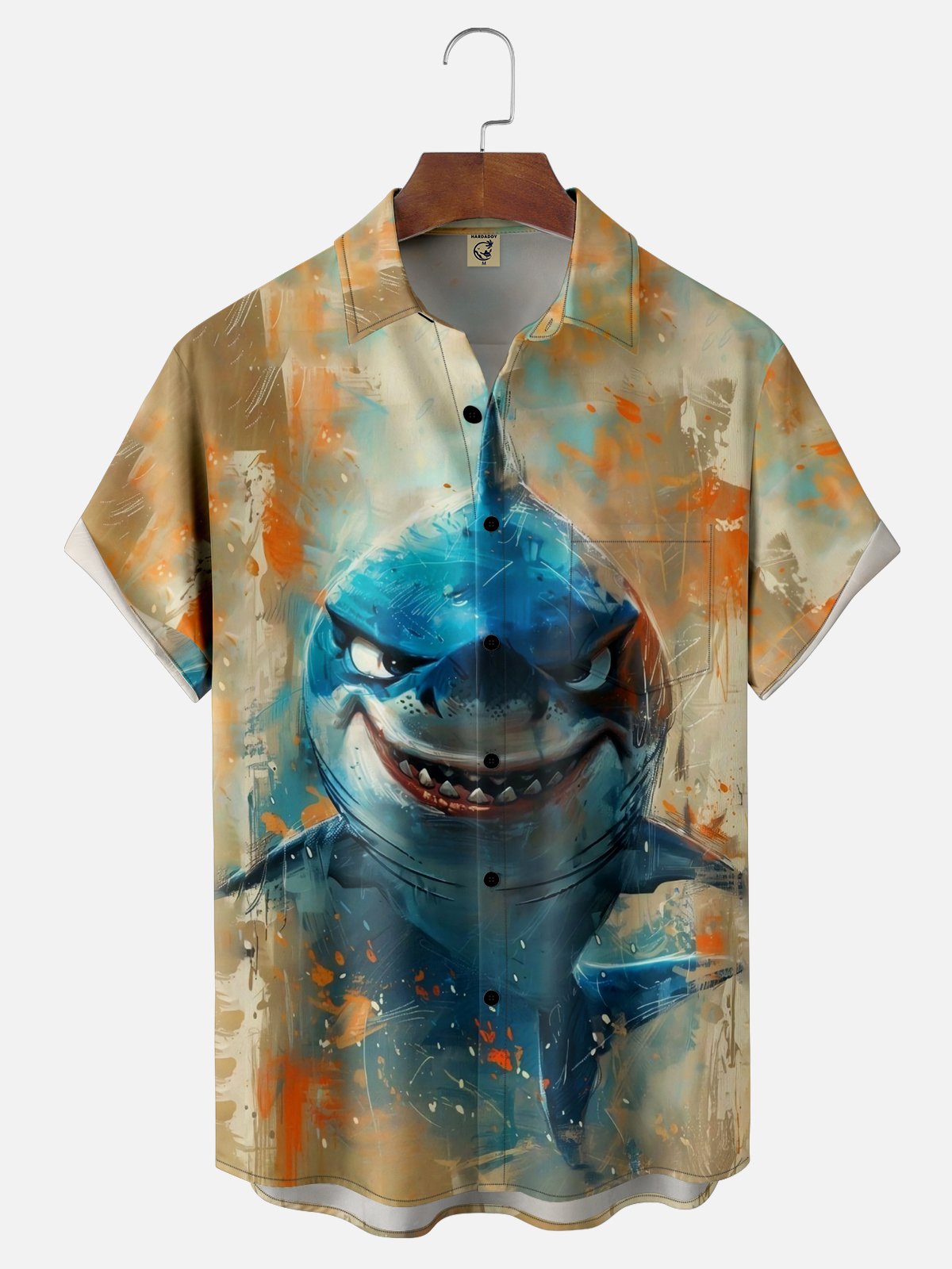 Moisture-wicking Marine Shark Chest Pocket Hawaiian Shirt